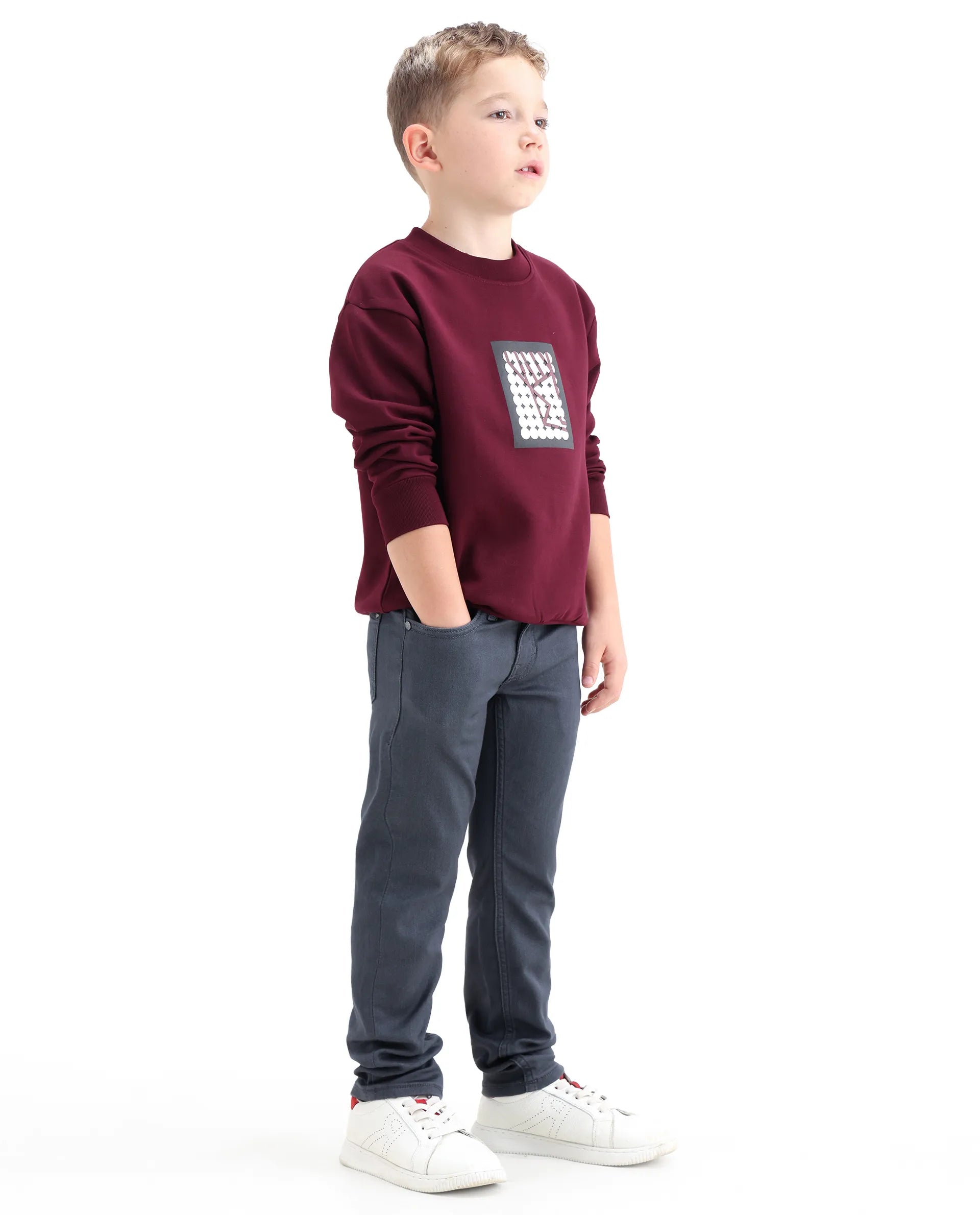 Rare Ones Kids Simon Grey Cotton Blend Fabric Button Closure Slim Fit Jeans