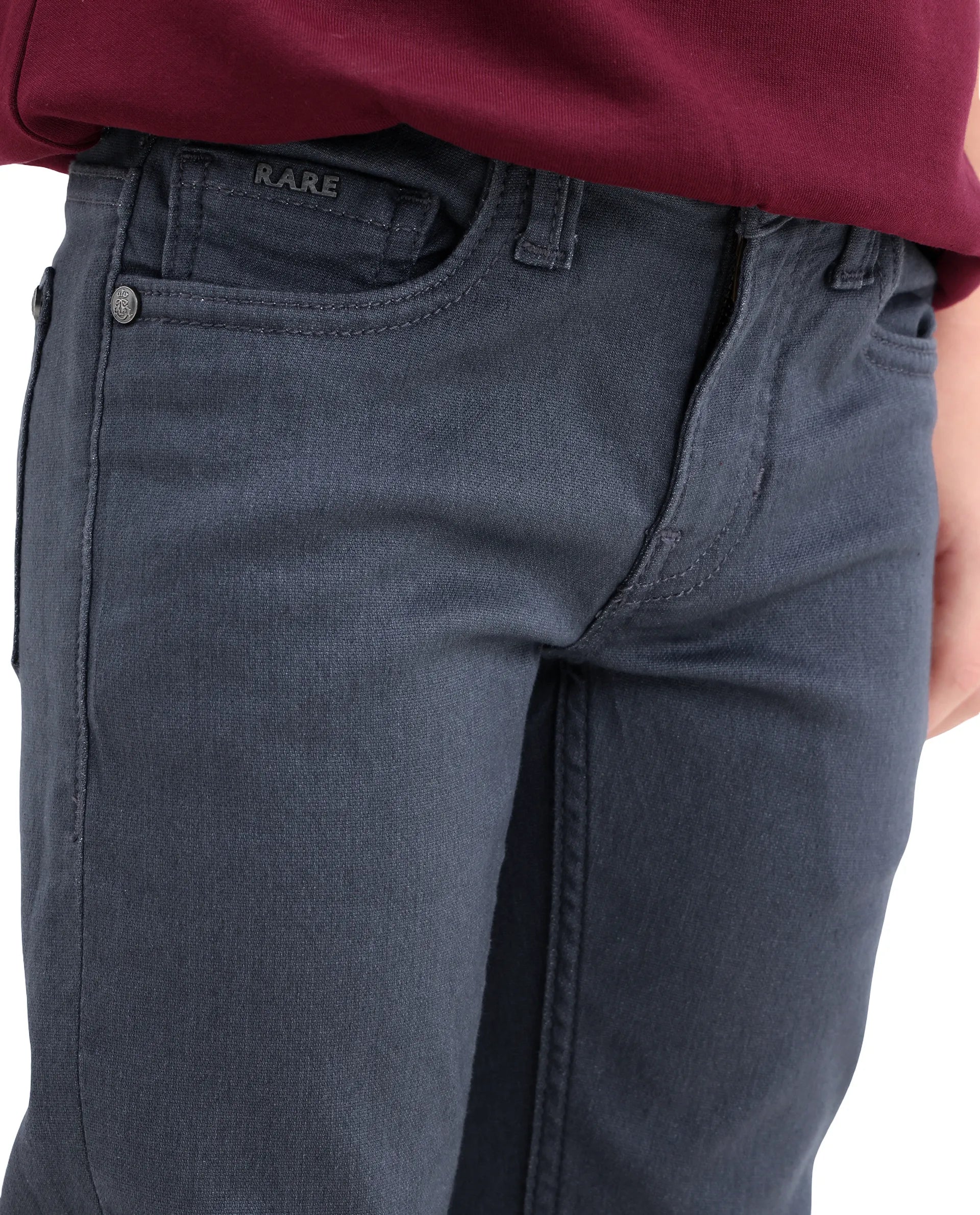 Rare Ones Kids Simon Grey Cotton Blend Fabric Button Closure Slim Fit Jeans