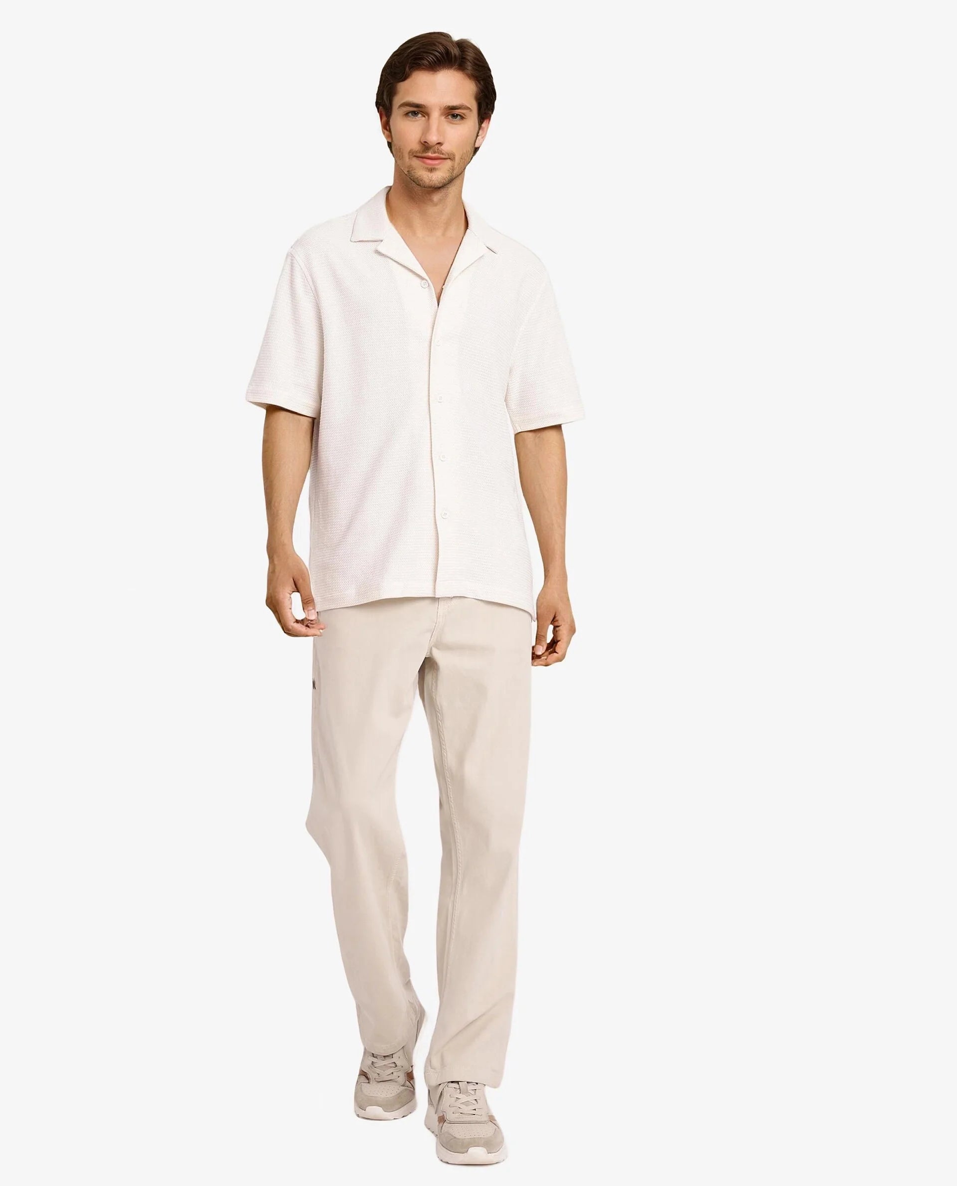 Rare Rabbit Men Site Ss Off White Short Sleeve Collared Neck Button Closure Regular Fit Plain Shirt