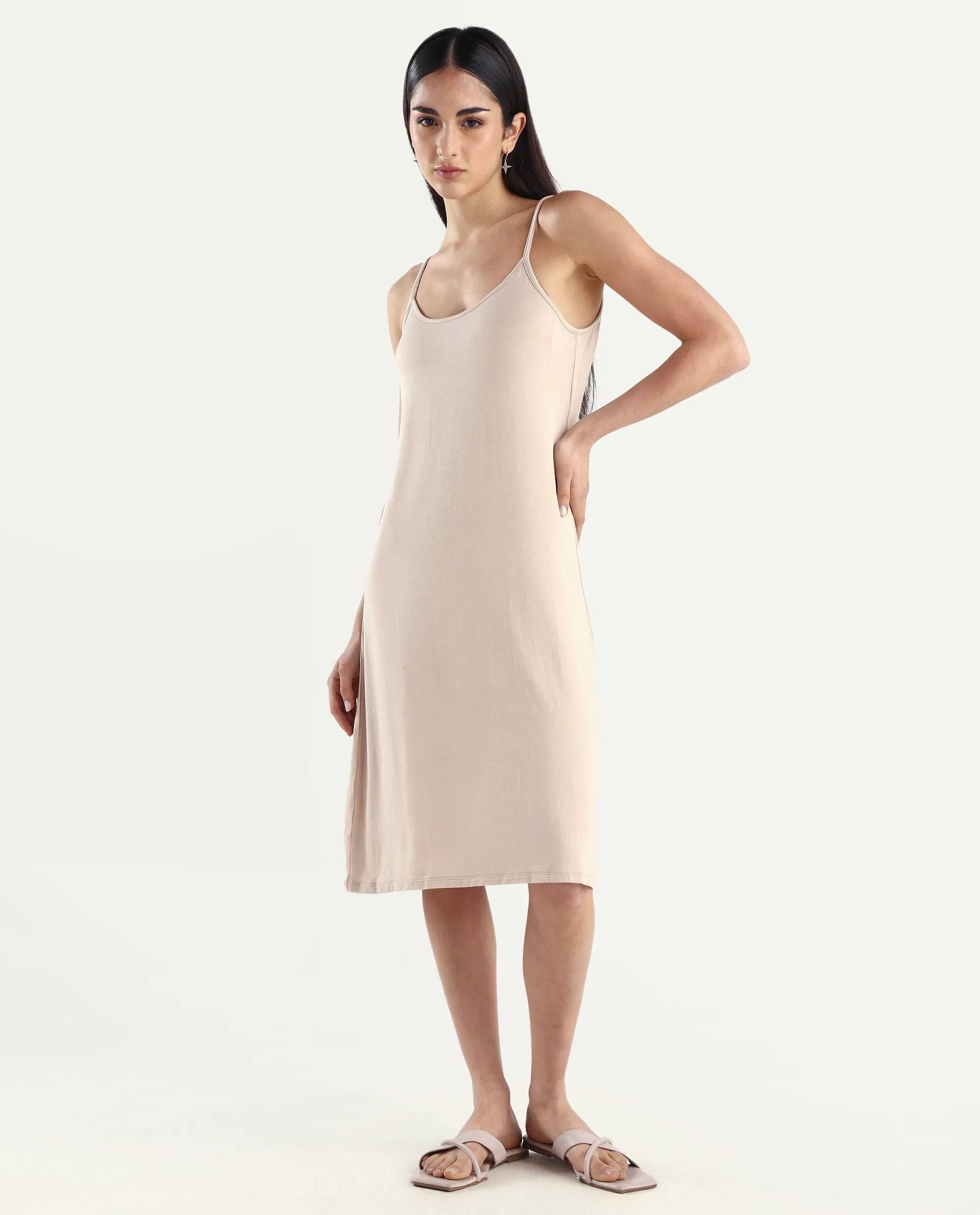 Rareism Women's Slippy Beige Shoulder Strap Plain Shoulder Strap Mini Straight Fit Inner Wear