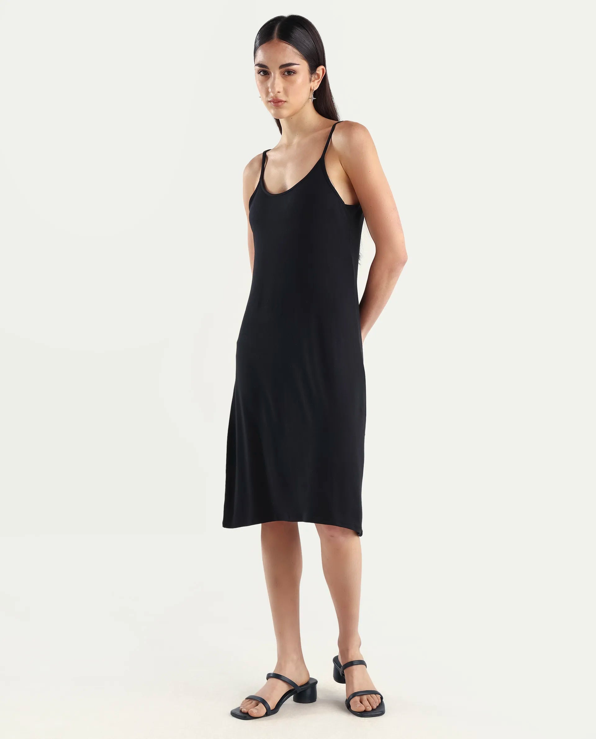 Rareism Women's Slippy Black Shoulder Strap Plain Shoulder Strap Mini Straight Fit Inner Wear