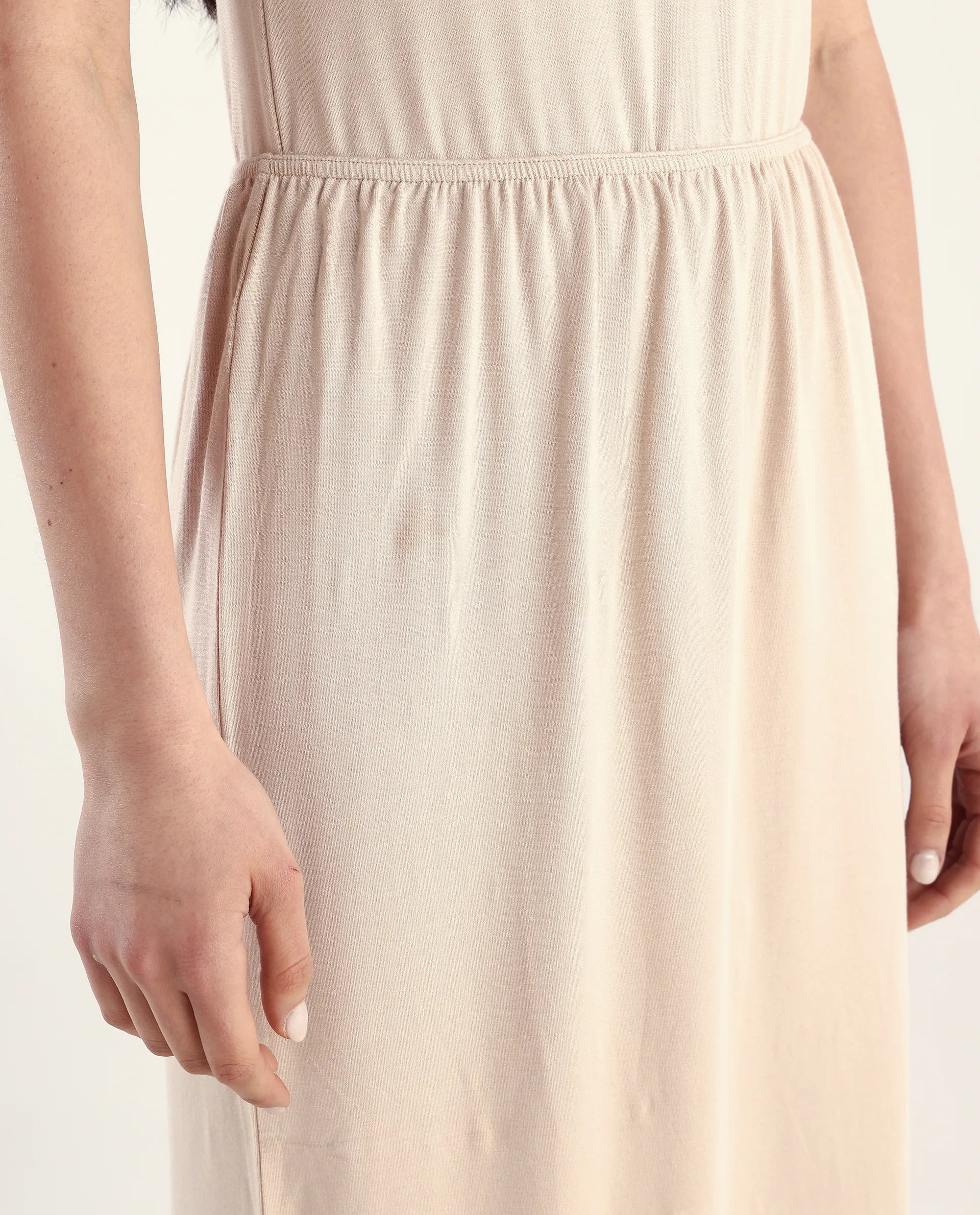 Rareism Women's Slippyaa Beige Shoulder Strap Plain Shoulder Strap Knee Length Straight Fit Inner Wear