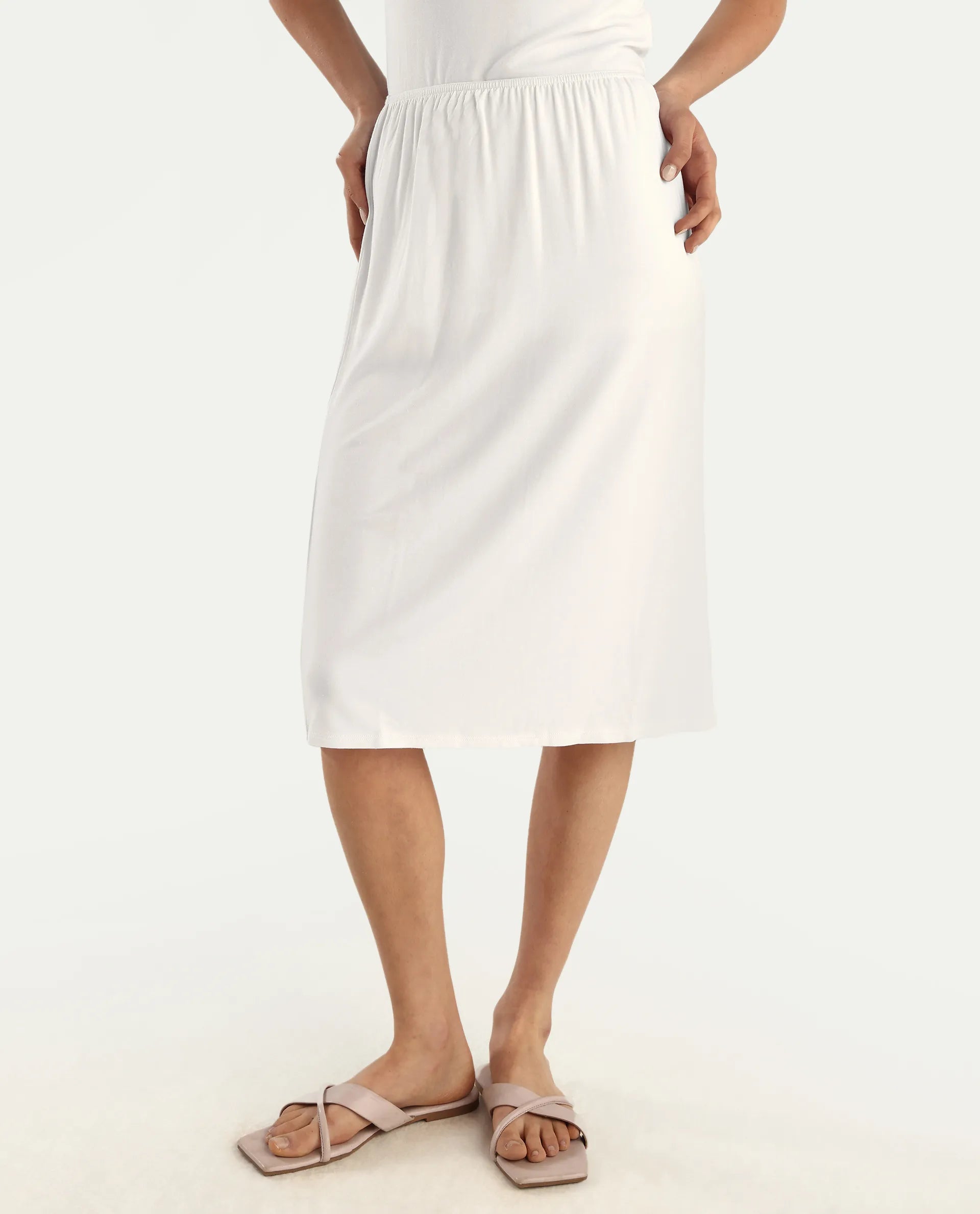 Rareism Women's Slippyaa White Shoulder Strap Plain Shoulder Strap Knee Length Straight Fit Inner Wear