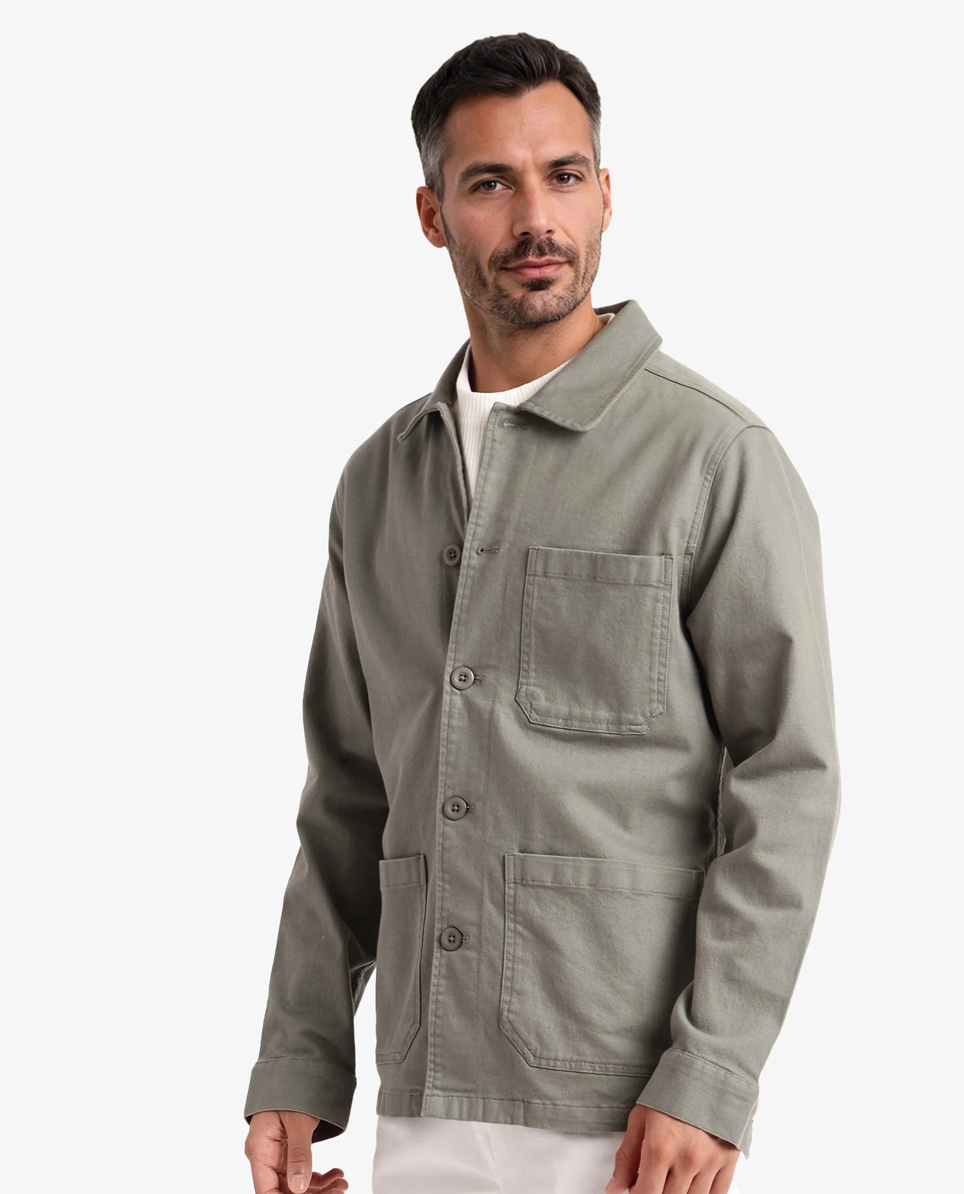 Rare Rabbit Men Slowear Dusky Green Cotton Fabric Full Sleeve Spread Collar Button Closure Plain Shacket