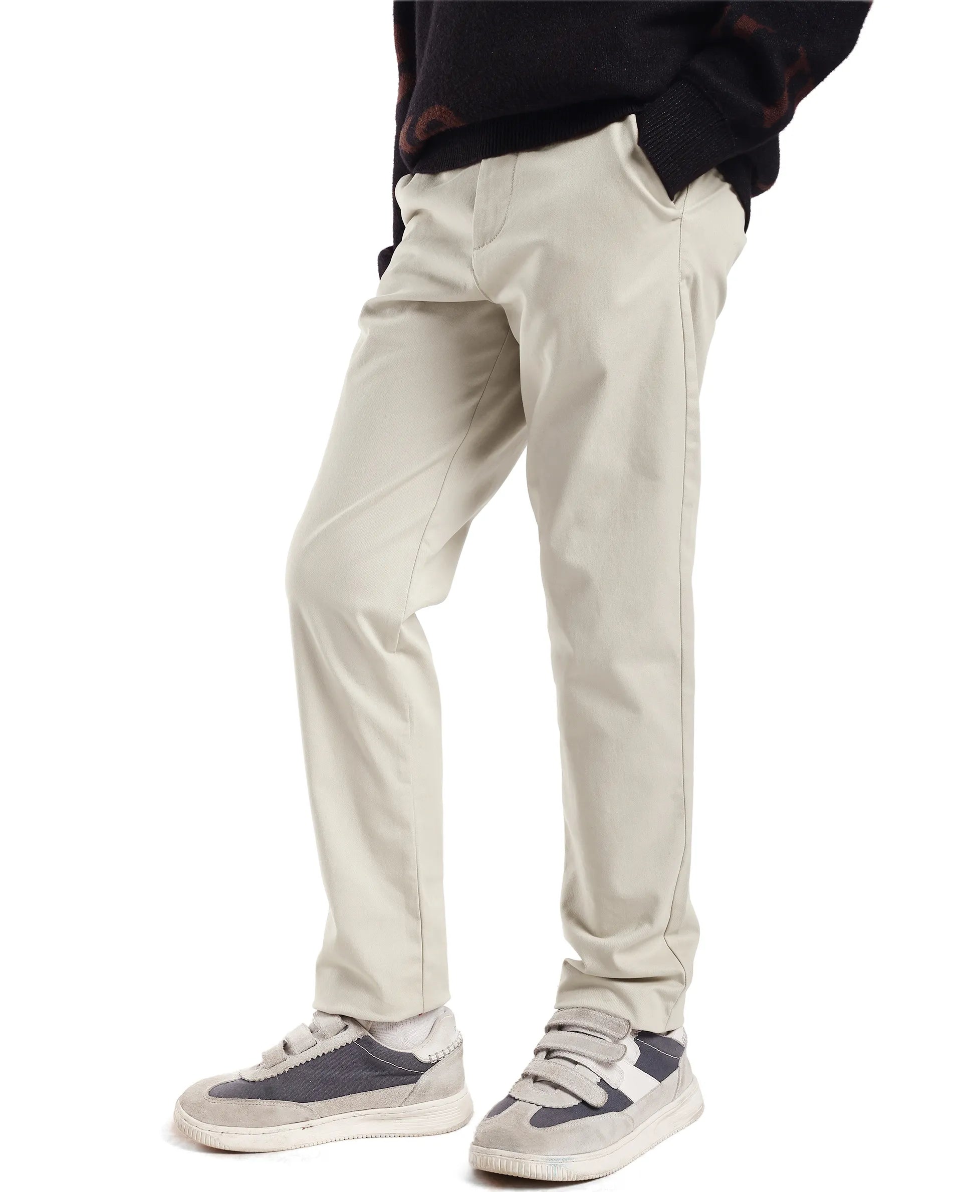 Rare Ones Kids Smart-K Light Beige Cotton Blend Solid Button And Zipper Closure Regular Fit Trouser