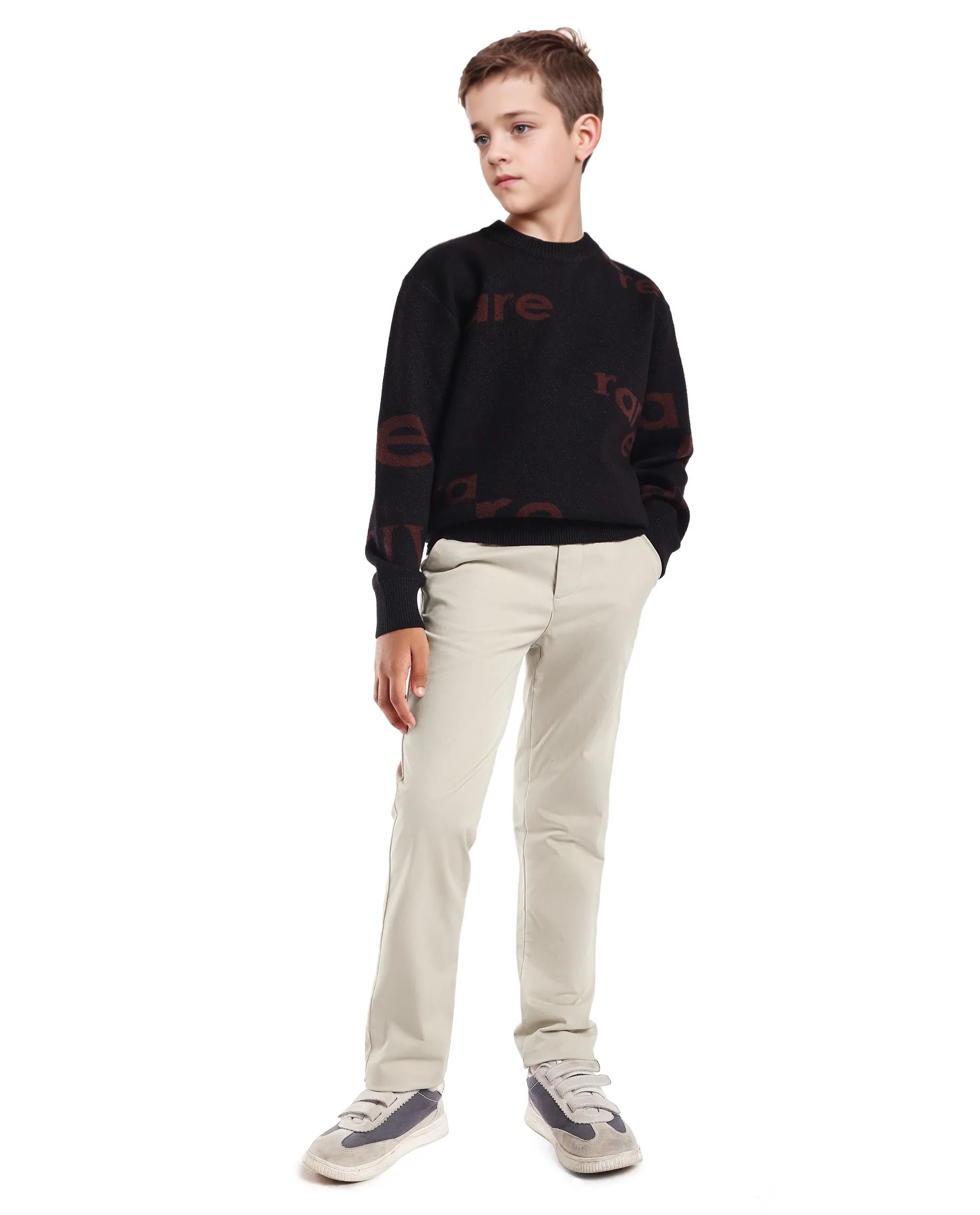 Rare Ones Kids Smart-K Light Beige Cotton Blend Solid Button And Zipper Closure Regular Fit Trouser