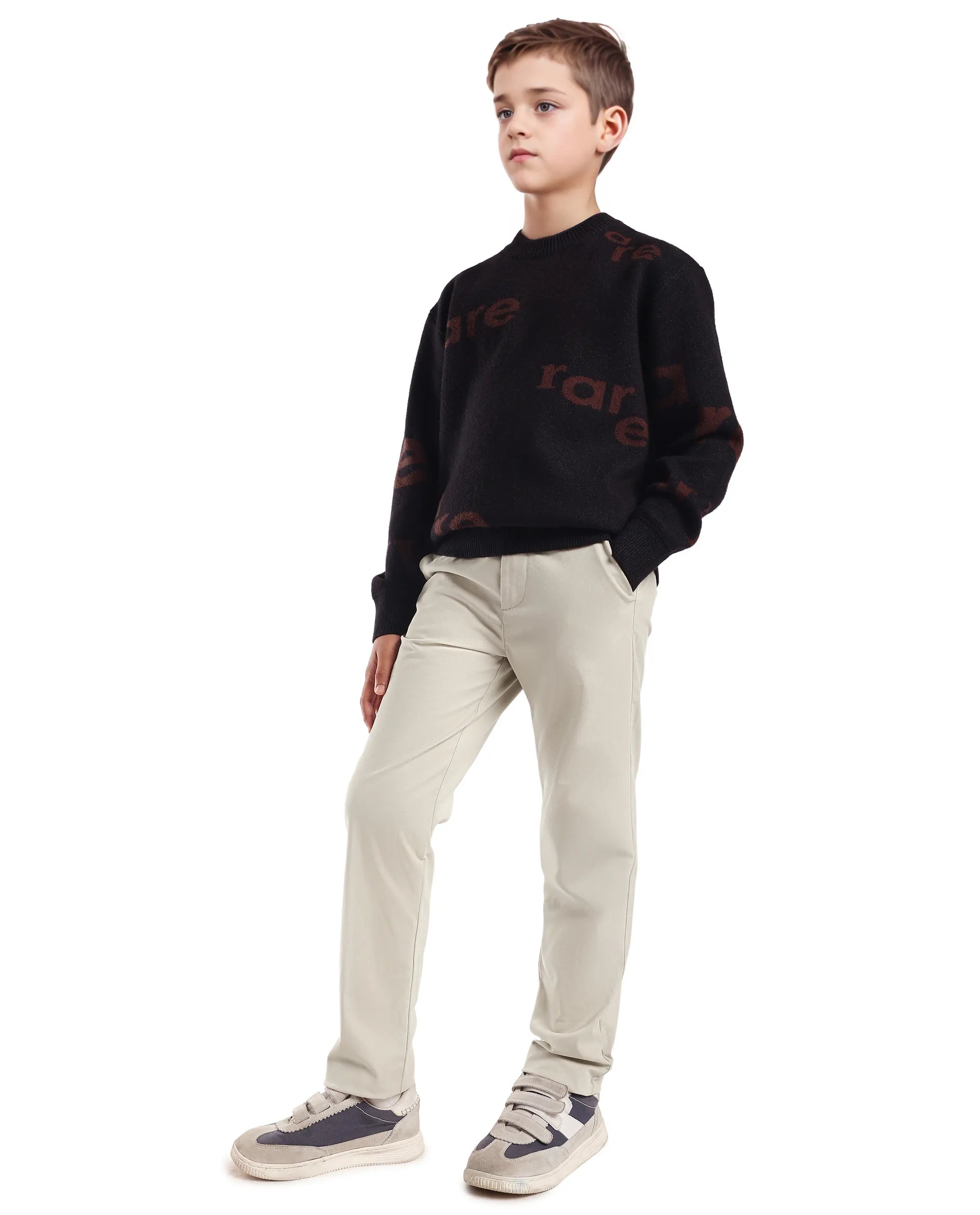 Rare Ones Kids Smart-K Light Beige Cotton Blend Solid Button And Zipper Closure Regular Fit Trouser