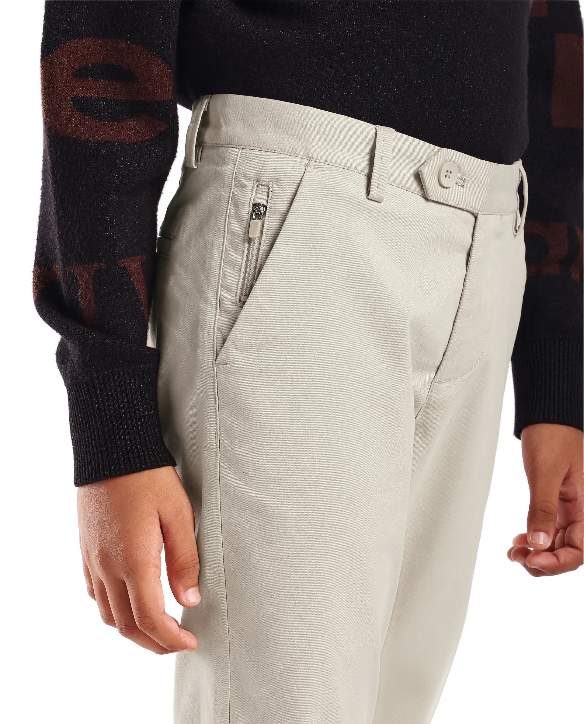 Rare Ones Kids Smart-K Light Beige Cotton Blend Solid Button And Zipper Closure Regular Fit Trouser