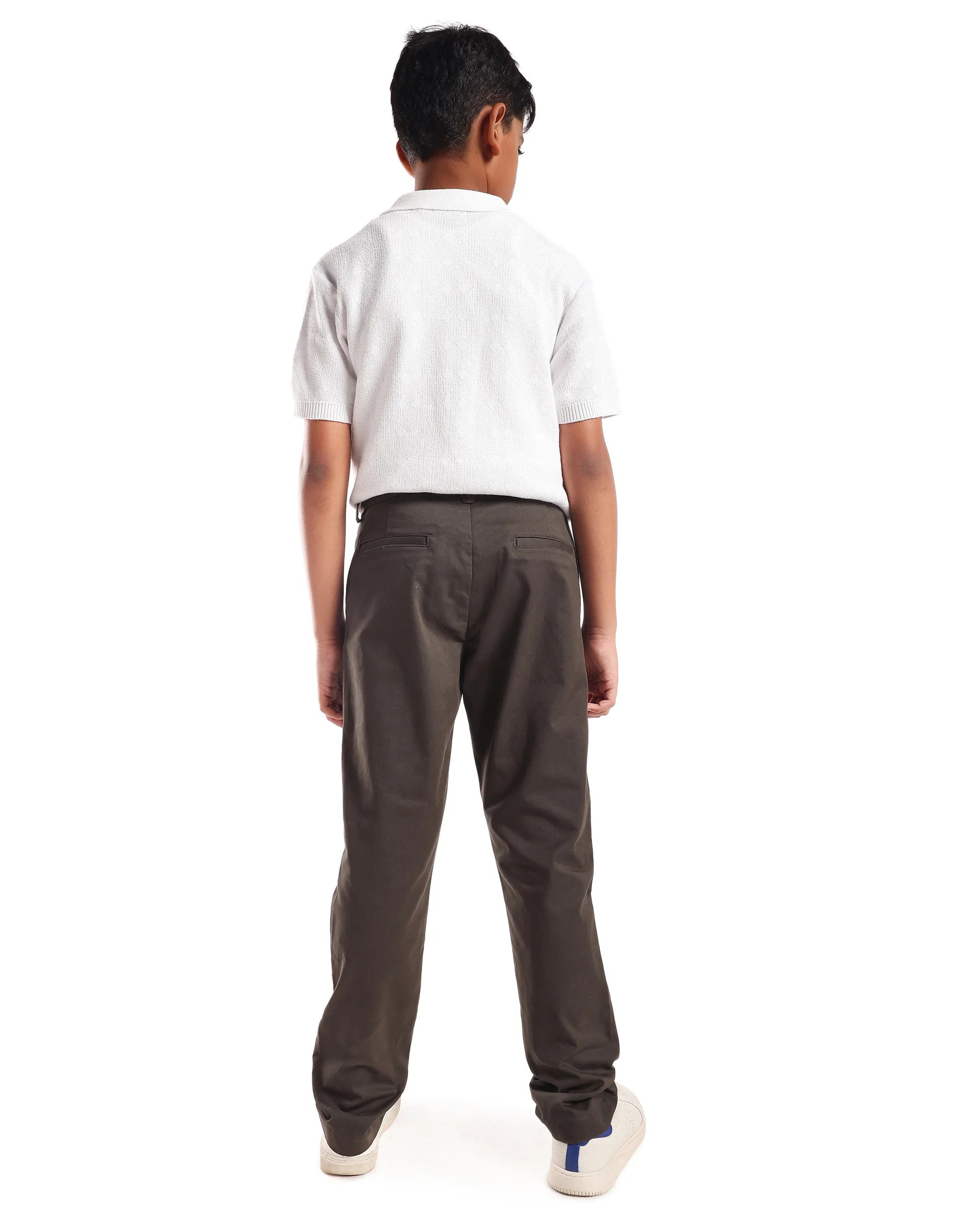 Rare Ones Kids Smart-K Dusky Green Cotton Blend Solid Button And Zipper Closure Regular Fit Trouser