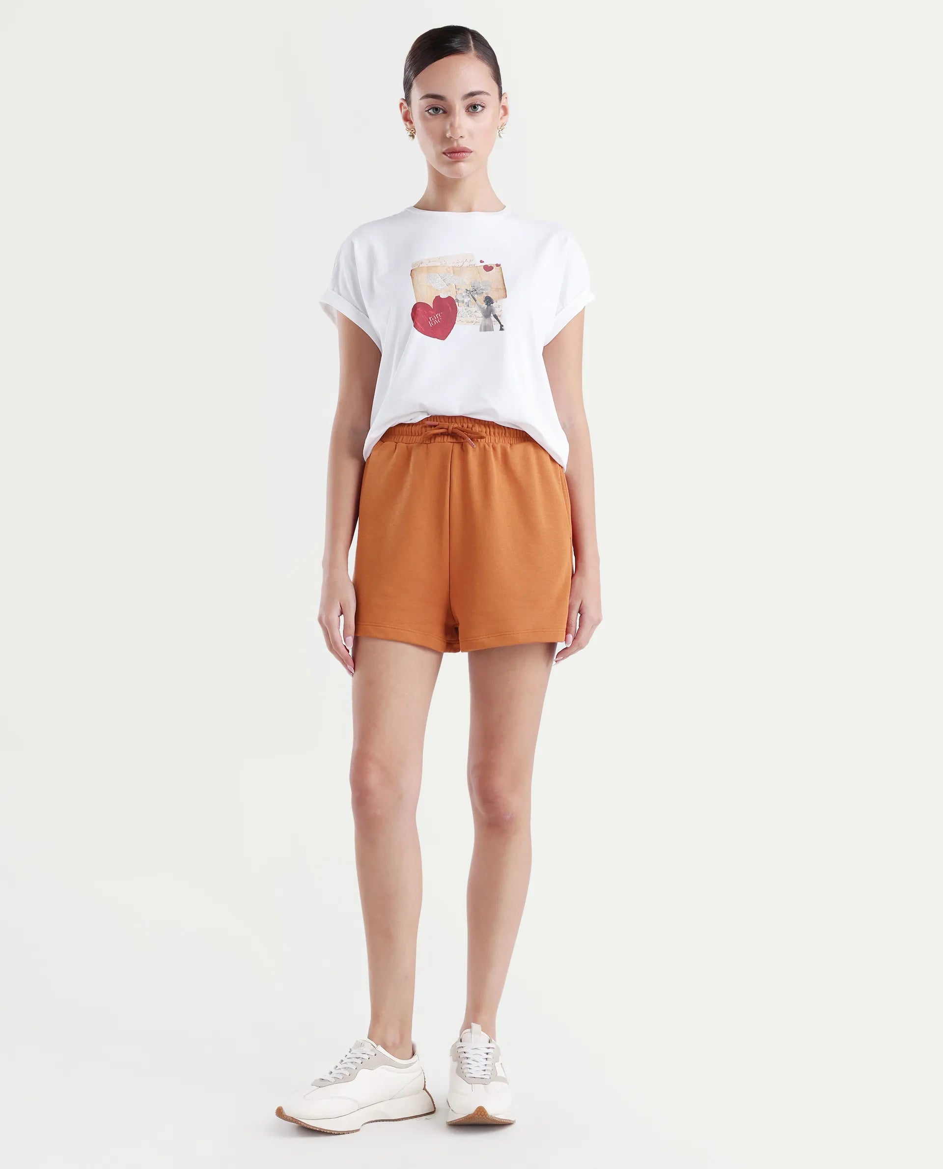 Rareism Women's Medium Weight Terry 290 Gsm Cotton Blend Plain Mini Relaxed Fit Shorts