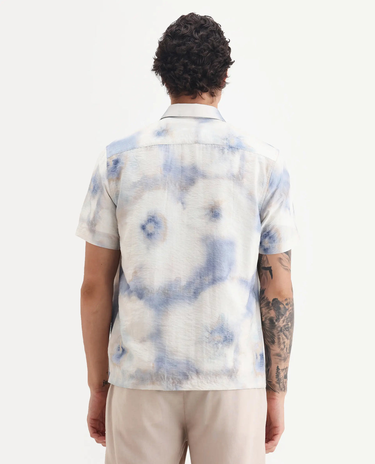 Rare Rabbit Men's Sove Off White Viscose Blend Fabric Collared Neck Regular Fit Printed Shirt
