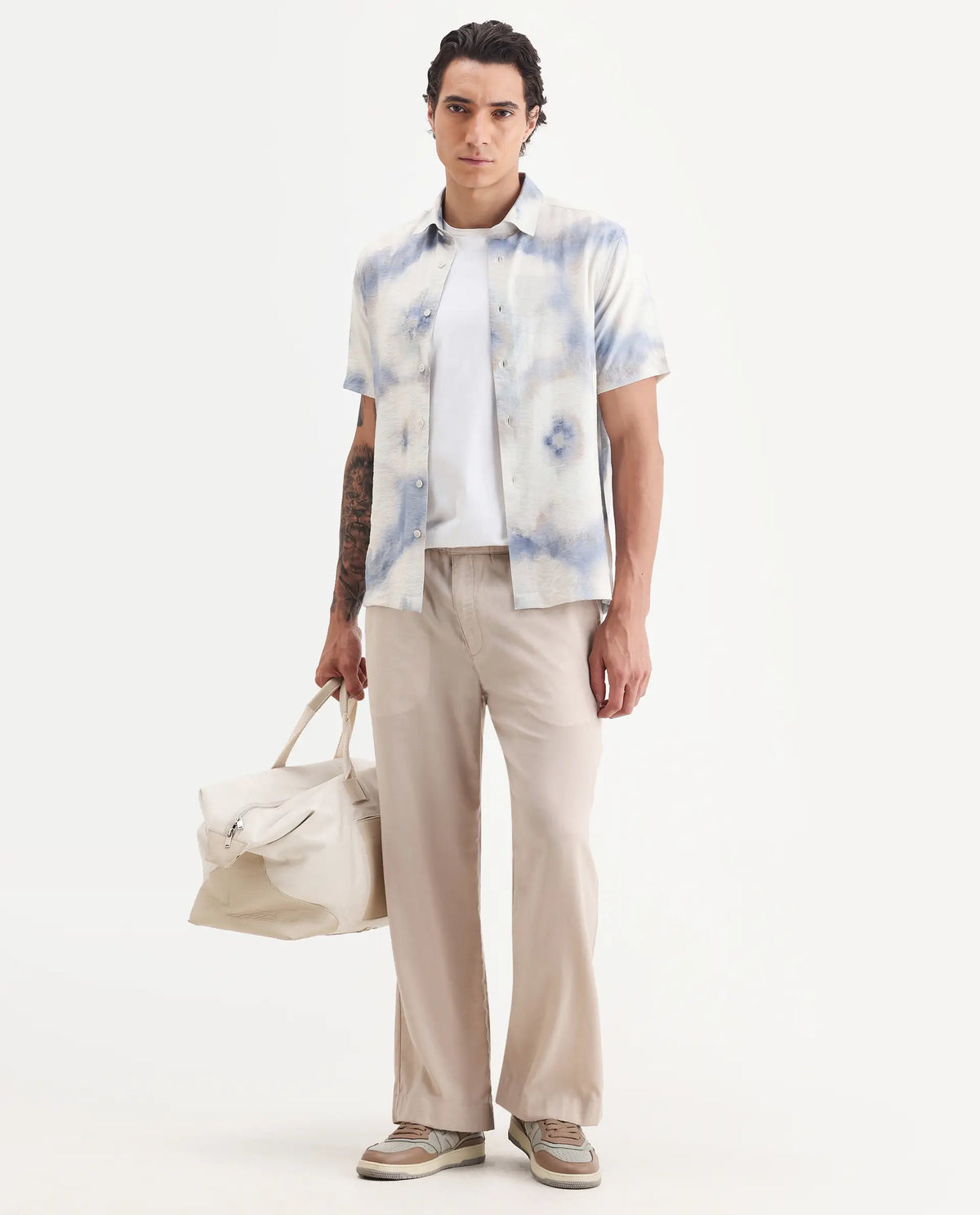Rare Rabbit Men's Sove Off White Viscose Blend Fabric Collared Neck Regular Fit Printed Shirt