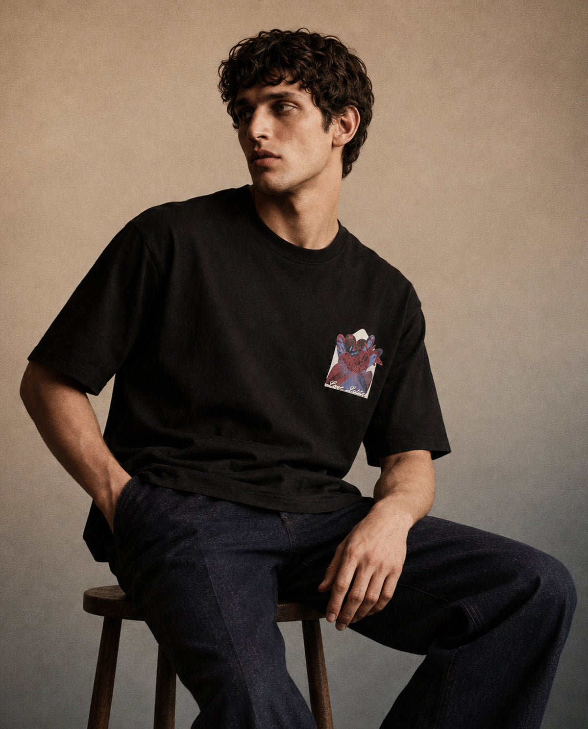 Rare Rabbit Men's Spira Black Cotton Crew Neck Relaxed Graphic Print T-Shirt