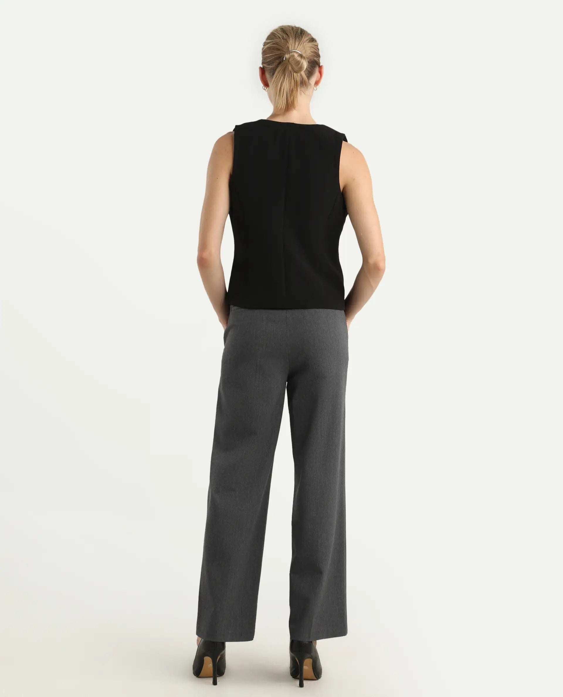 Rareism Women's Srait Grey Polyester Blend Straight Fit Travel Trouser