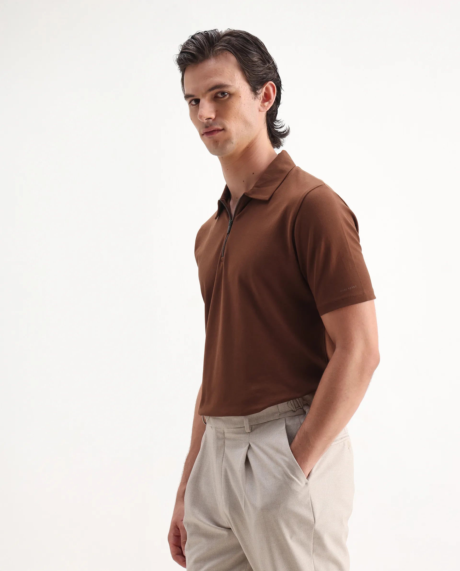 Rare Rabbit Men's Stan 2 Dusky Rust Cotton Blend Plain Regular Fit Half Sleeve Polo
