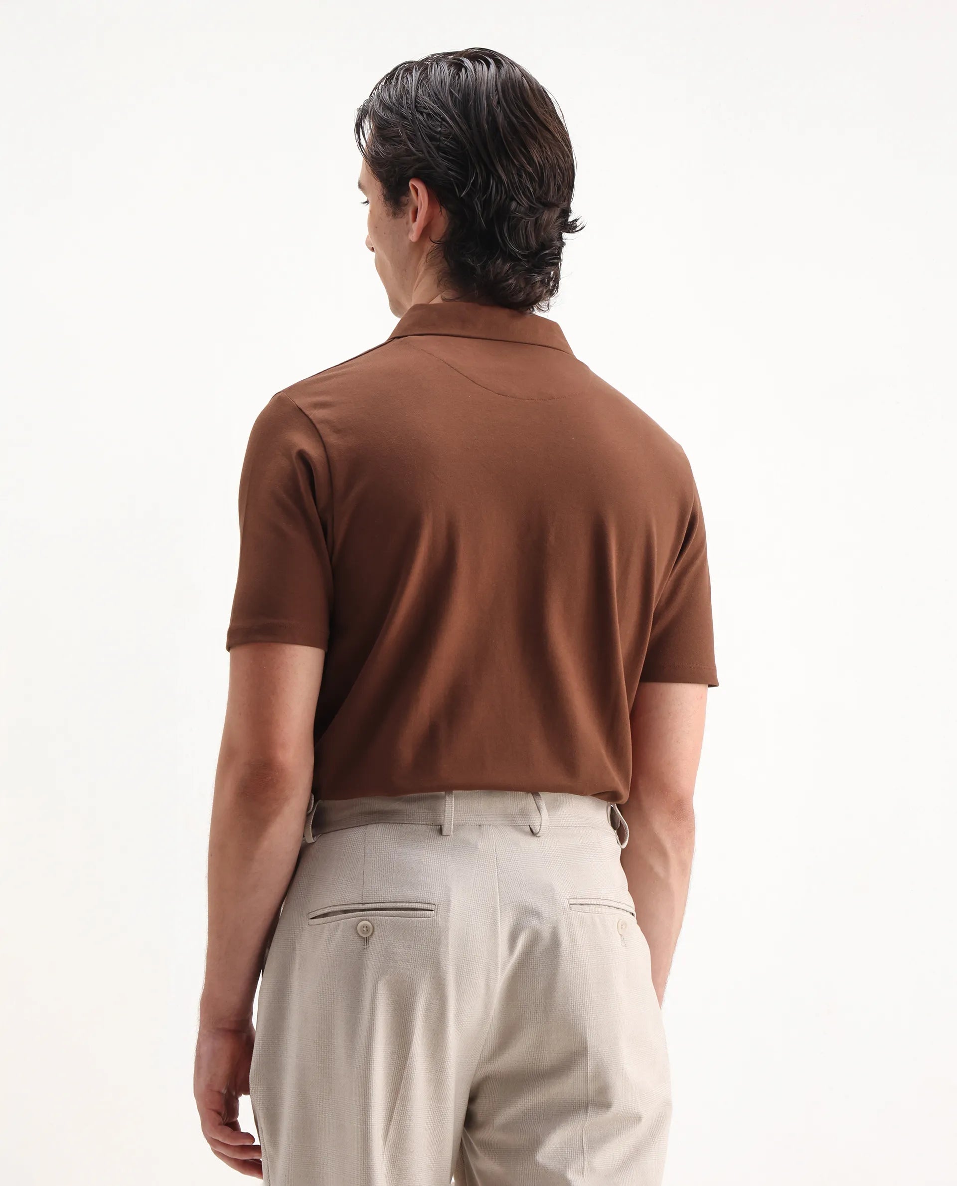 Rare Rabbit Men's Stan 2 Dusky Rust Cotton Blend Plain Regular Fit Half Sleeve Polo