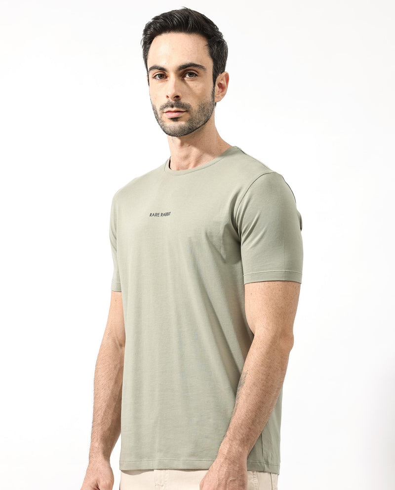 Rare Rabbit Articale Mens Stark Dusky Green Cotton Polyester Fabric Short Sleeve Crew Neck Regular Fit Printed T-Shirt