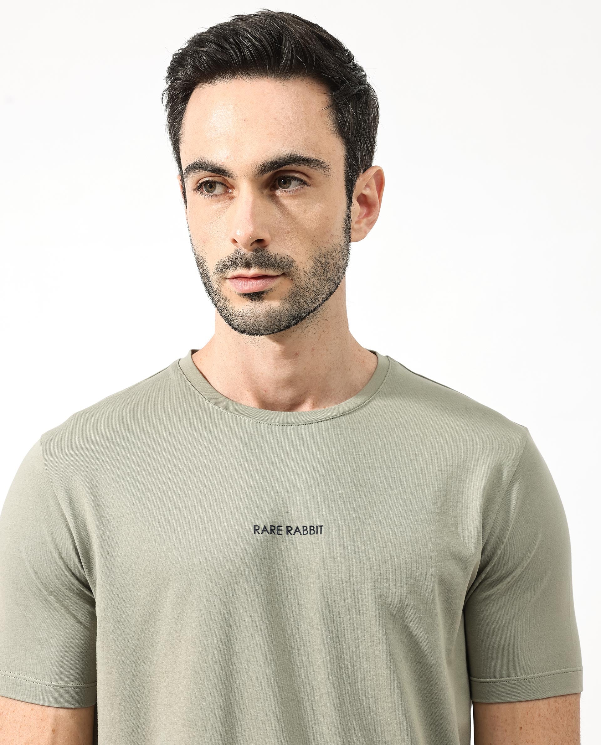 Rare Rabbit Articale Mens Stark Dusky Green Cotton Polyester Fabric Short Sleeve Crew Neck Regular Fit Printed T-Shirt