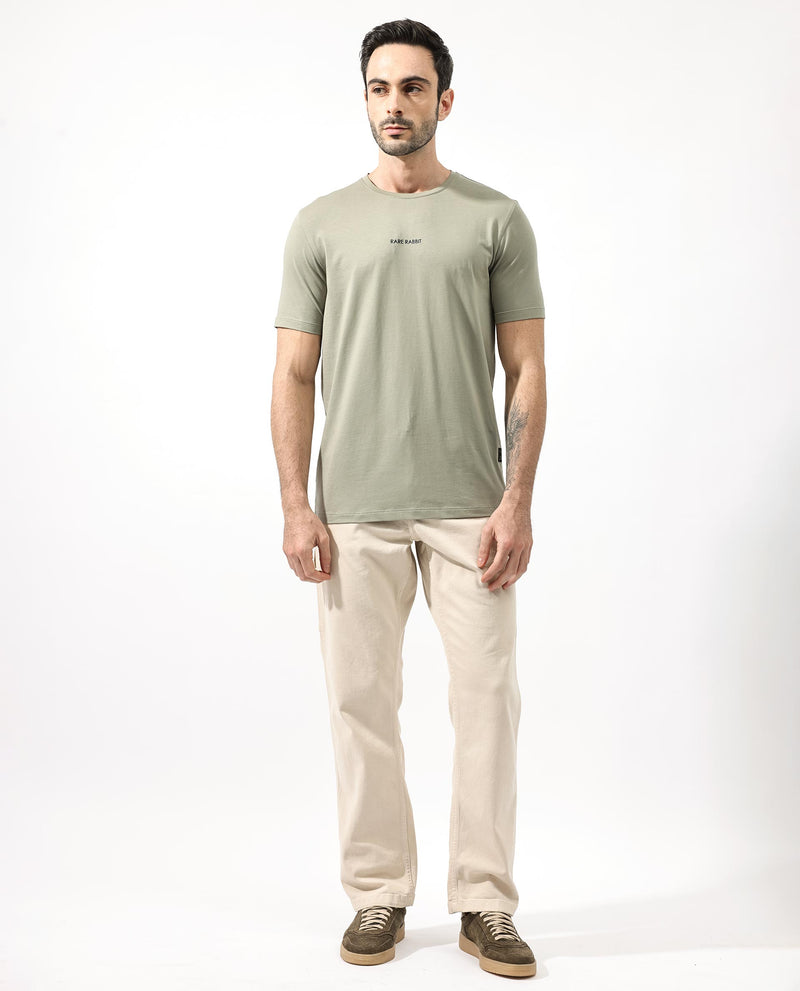 Rare Rabbit Articale Mens Stark Dusky Green Cotton Polyester Fabric Short Sleeve Crew Neck Regular Fit Printed T-Shirt