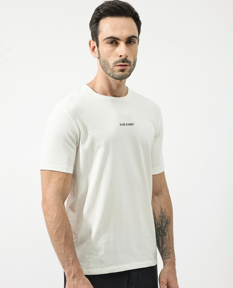 Rare Rabbit Articale Mens Stark Off White Cotton Polyester Fabric Short Sleeve Crew Neck Regular Fit Printed T-Shirt