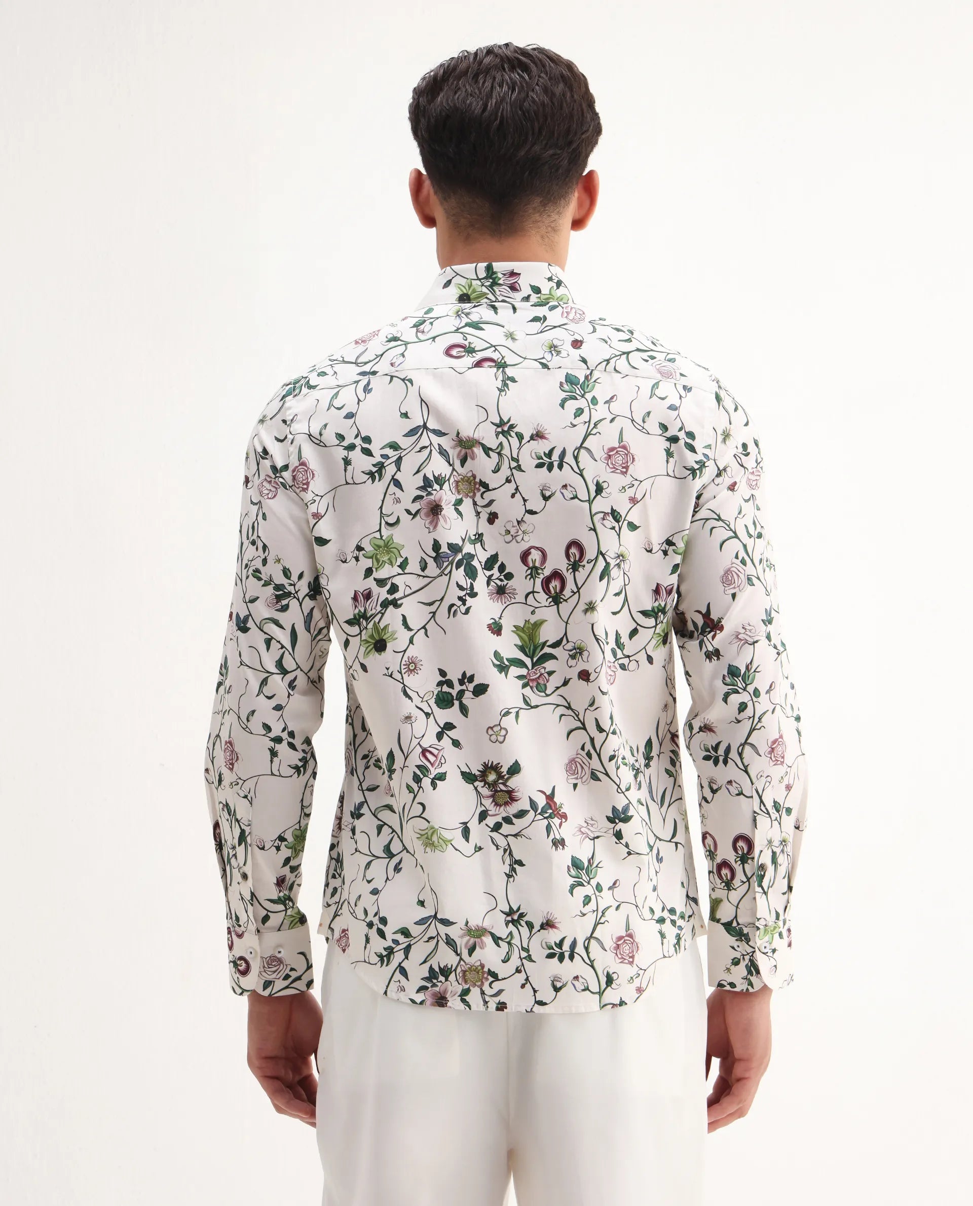 Rare Rabbit Men's Surn Off White Cotton Tropical Print Regular Fit Full Sleeve Collared Shirt