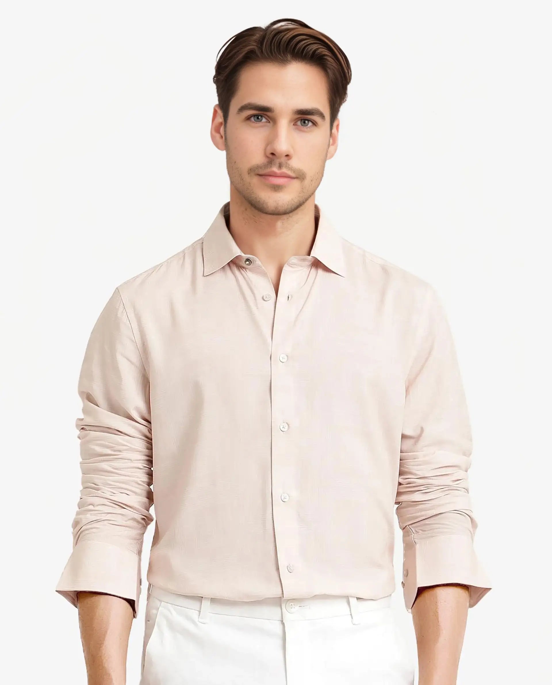 Rare Rabbit Men's Swift Beige Viscose Geometric Print Regular Fit Full Sleeve Collared Shirt