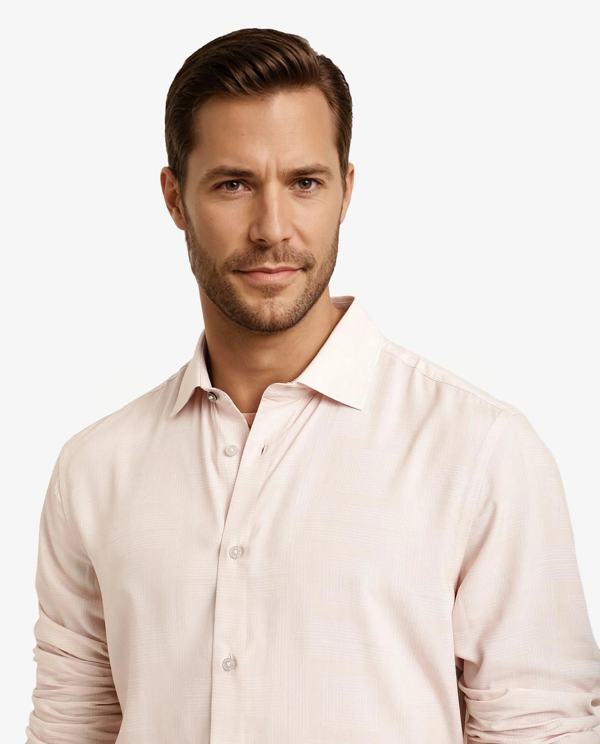 Rare Rabbit Men Swift Beige Viscose Fabric Full Sleeve Regular Fit Geometric Print Shirt