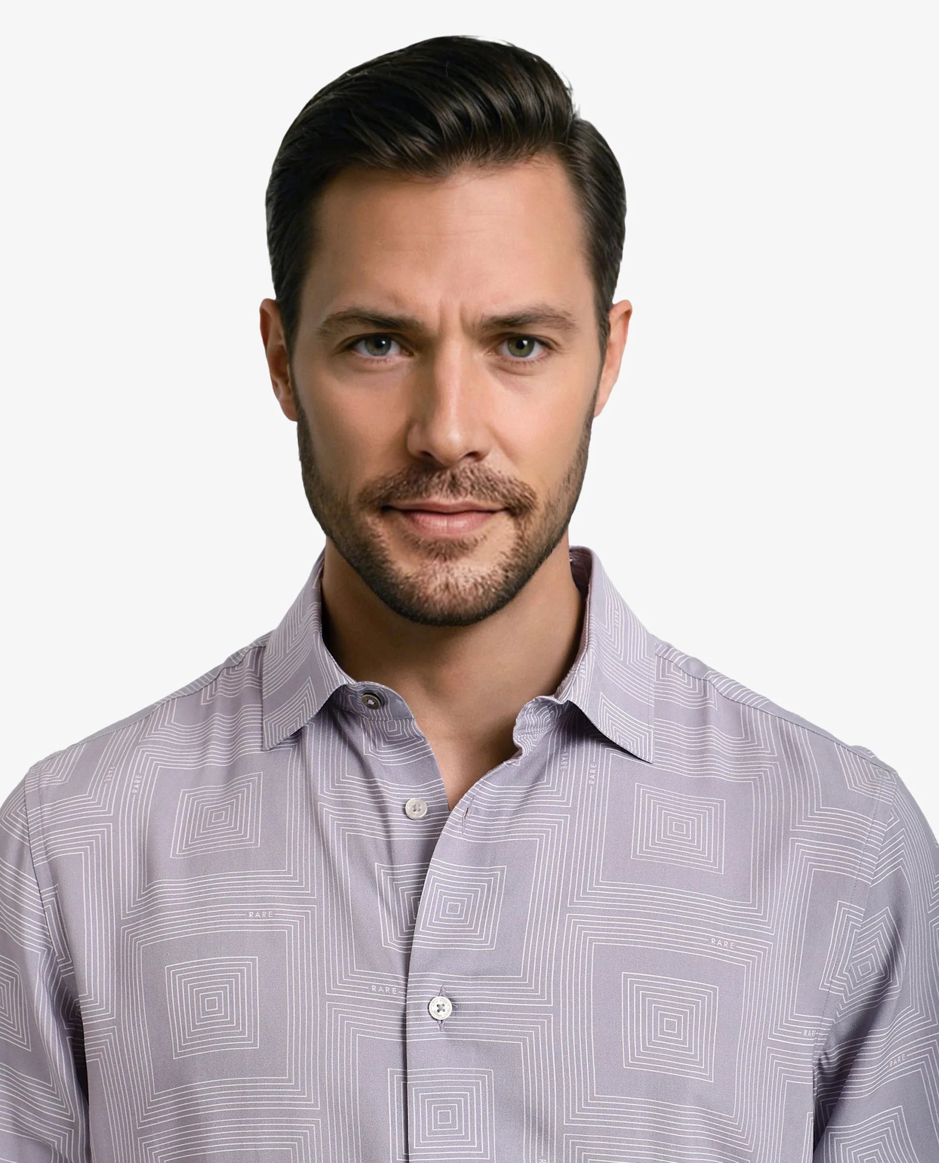 Rare Rabbit Men Swift Pastel Purple Viscose Fabric Full Sleeve Regular Fit Geometric Print Shirt