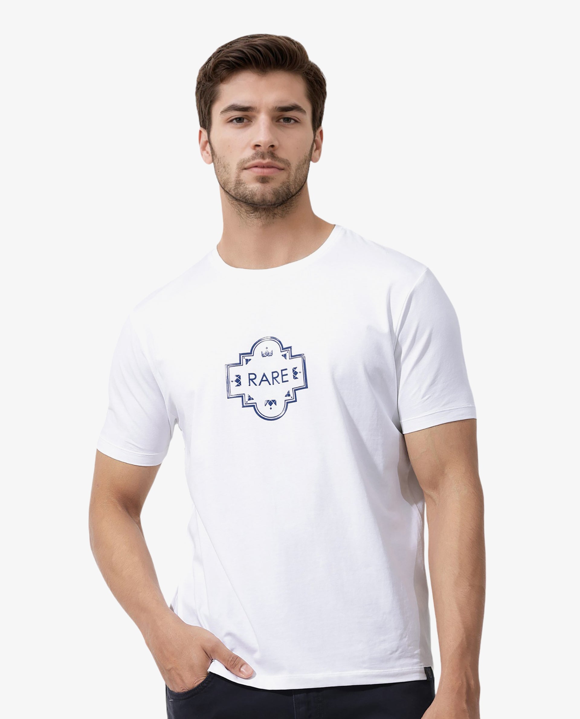 Rare Rabbit Mens Syrus White Short Sleeve Graphic Print T-Shirt