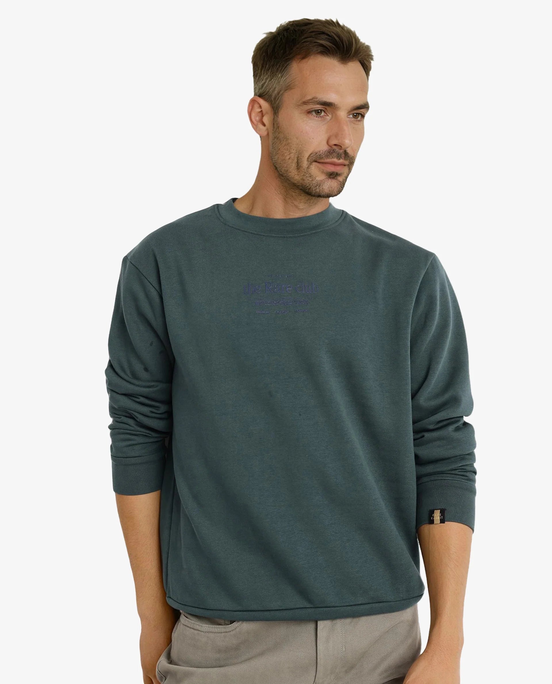 Rare Rabbit Men Tamar Dark Green Full Sleeve Crew Neck Plain Sweatshirt