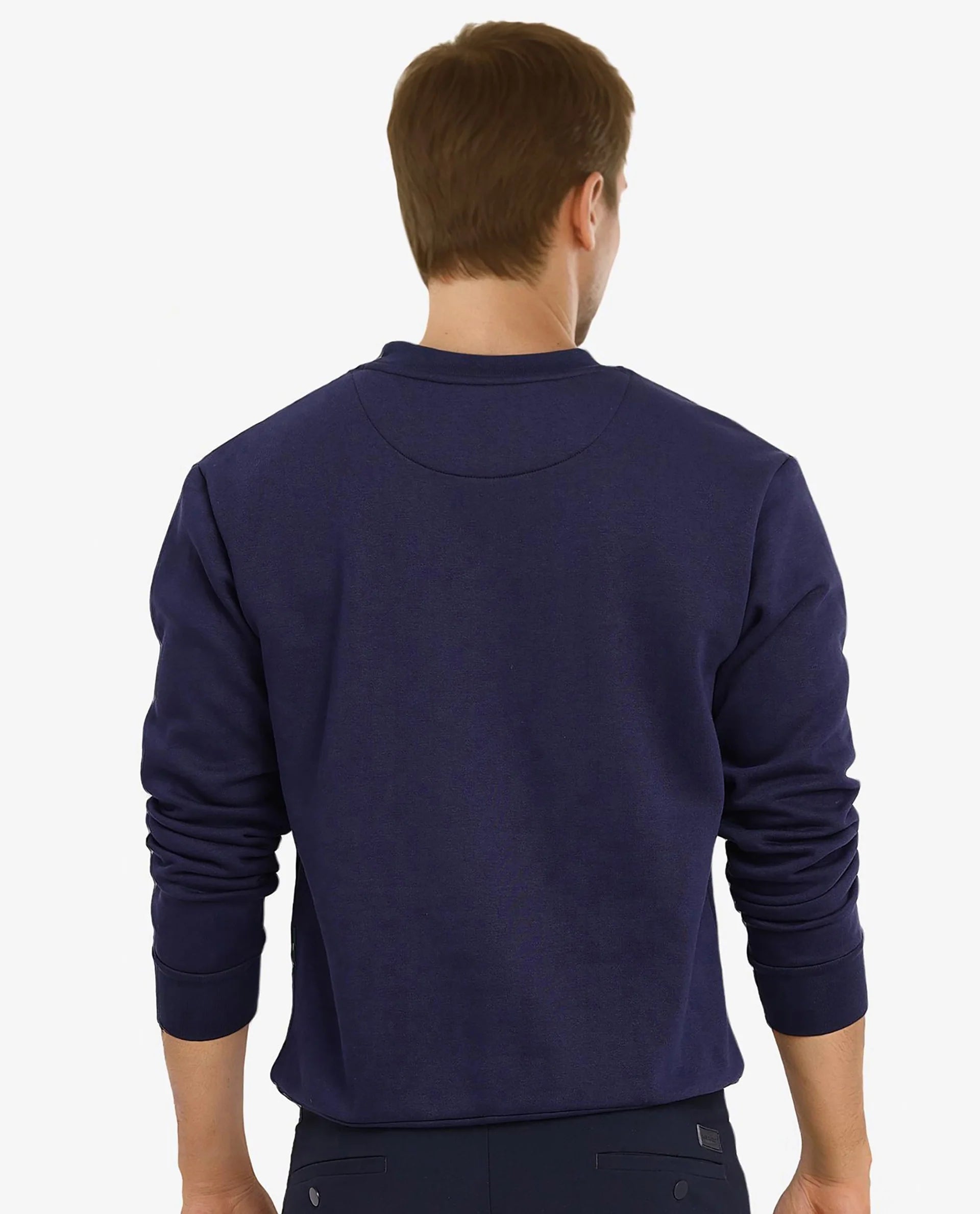 Rare Rabbit Men Tamar Navy Cotton Polyester Fabric Full Sleeve Crew Neck Regular Fit Graphic Typography Print Sweatshirt