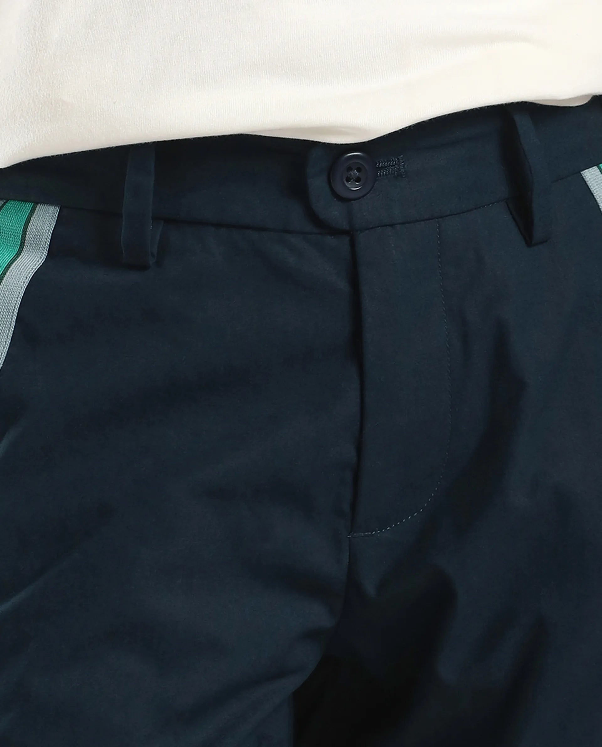 Rare Ones Kids Taper-B Navy Tape Detailed Button And Zip Closure Regular Fit Cotton Trouser