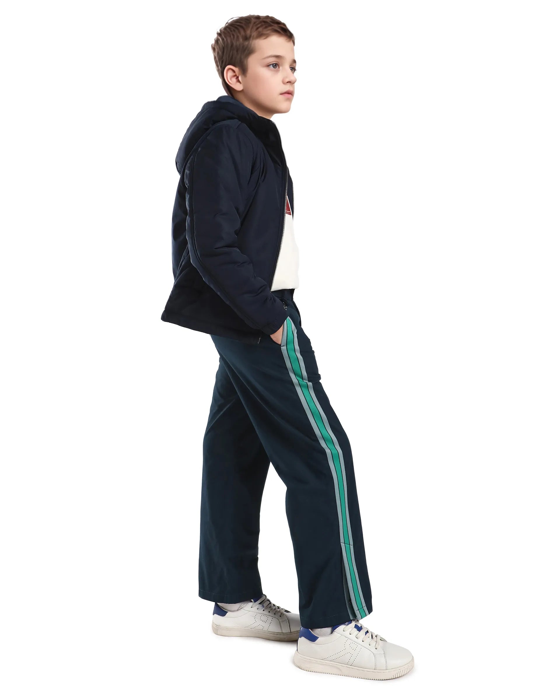 Rare Ones Kids Taper-B Navy Tape Detailed Button And Zip Closure Regular Fit Cotton Trouser