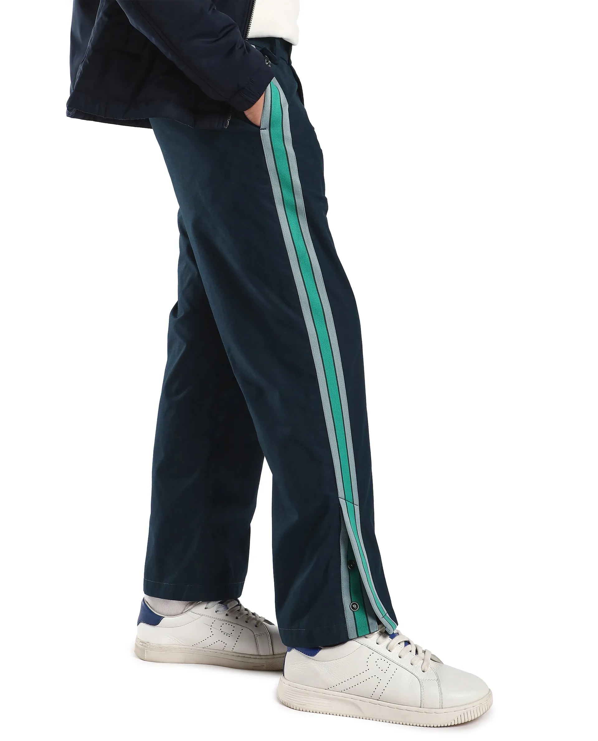 Rare Ones Kids Taper-B Navy Tape Detailed Button And Zip Closure Regular Fit Cotton Trouser