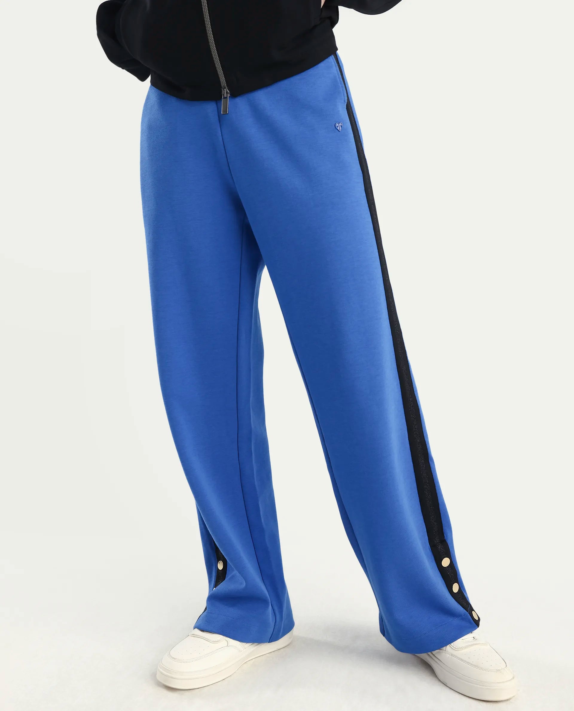 Rareism Women's Tappy Blue Cotton Blend Plain Ankle Length Regular Fit Track Pant