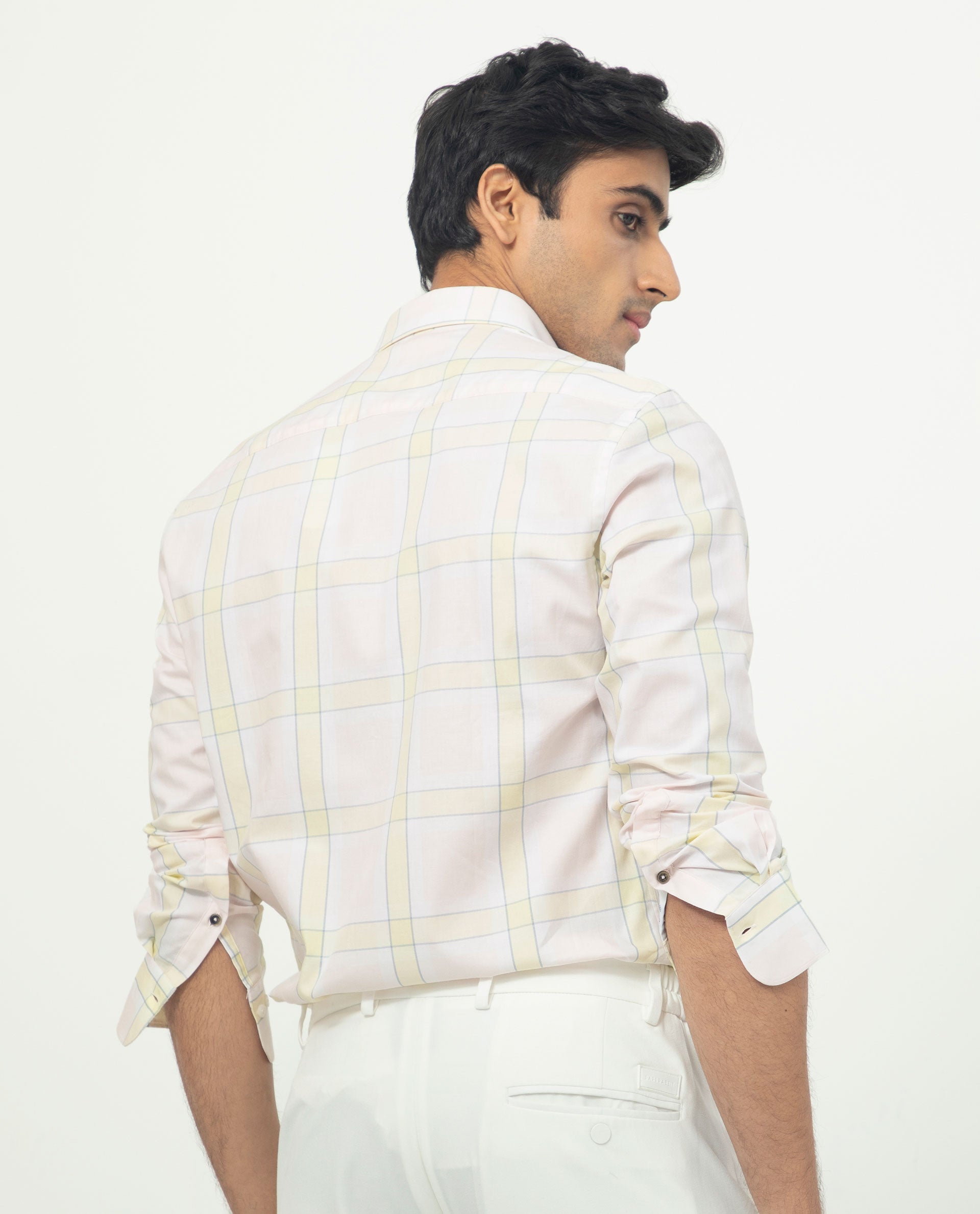 Rare Rabbit Men's Tarkin Light Pink Cotton Fabric Full Sleeves Checks Shirt