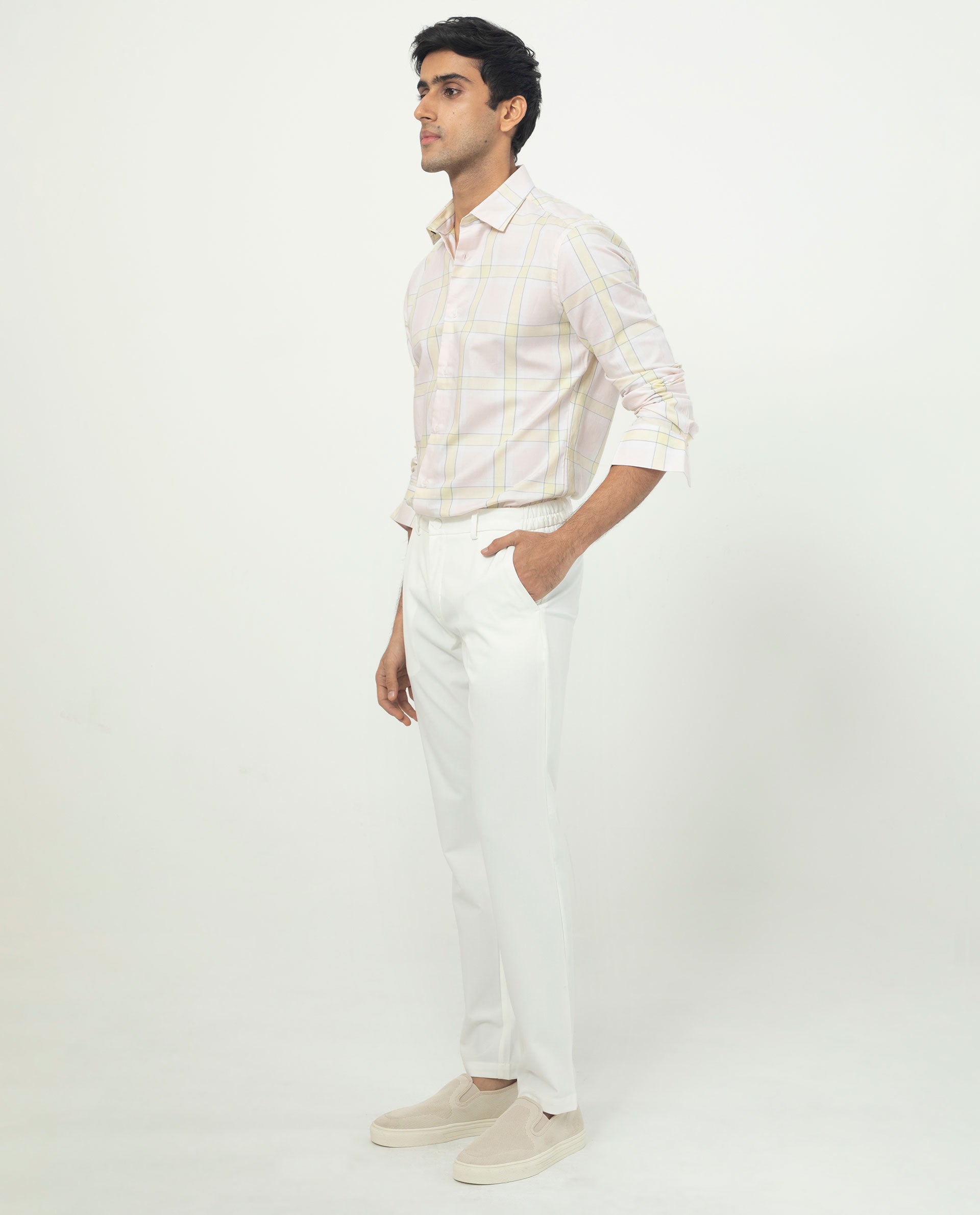 Rare Rabbit Men's Tarkin Light Pink Cotton Fabric Full Sleeves Checks Shirt