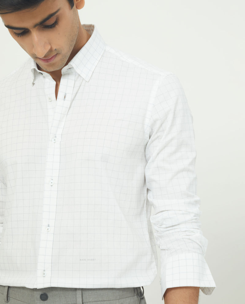 Rare Rabbit Men's Tarsia White Cotton Fabric Full Sleeves Checks Shirt