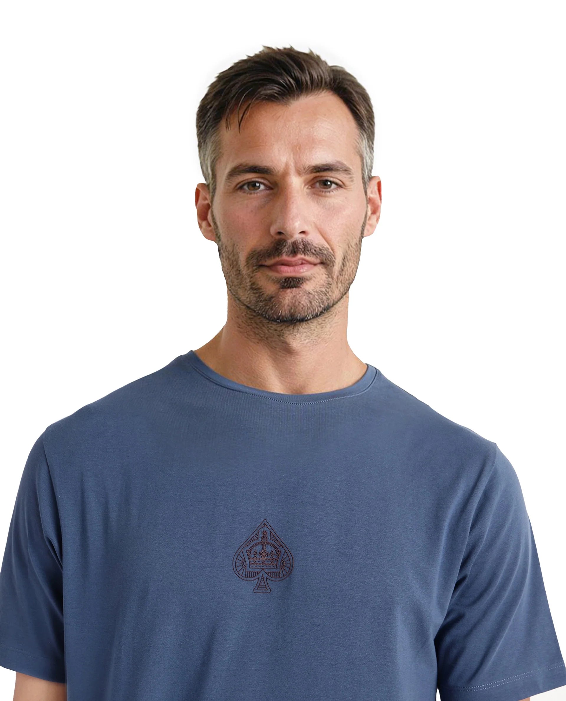 Rare Rabbit Men Tegor Petrol Cotton Lycra Fabric Short Sleeve Crew Neck Regular Fit Graphic Back Flock Print T-Shirt