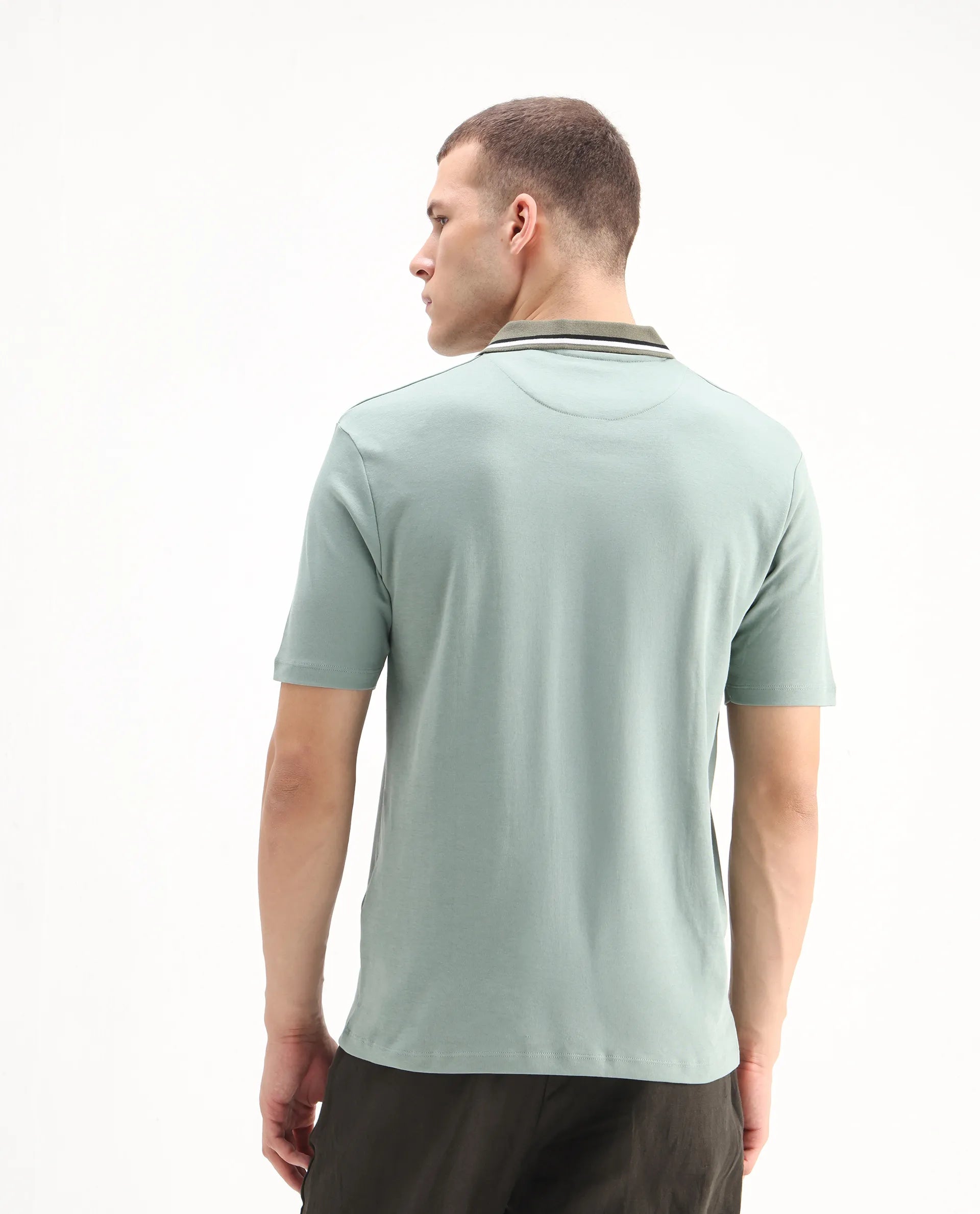 Rare Rabbit Men's Territ Dusky Turq Cotton Plain Regular Fit Half Sleeve Polo