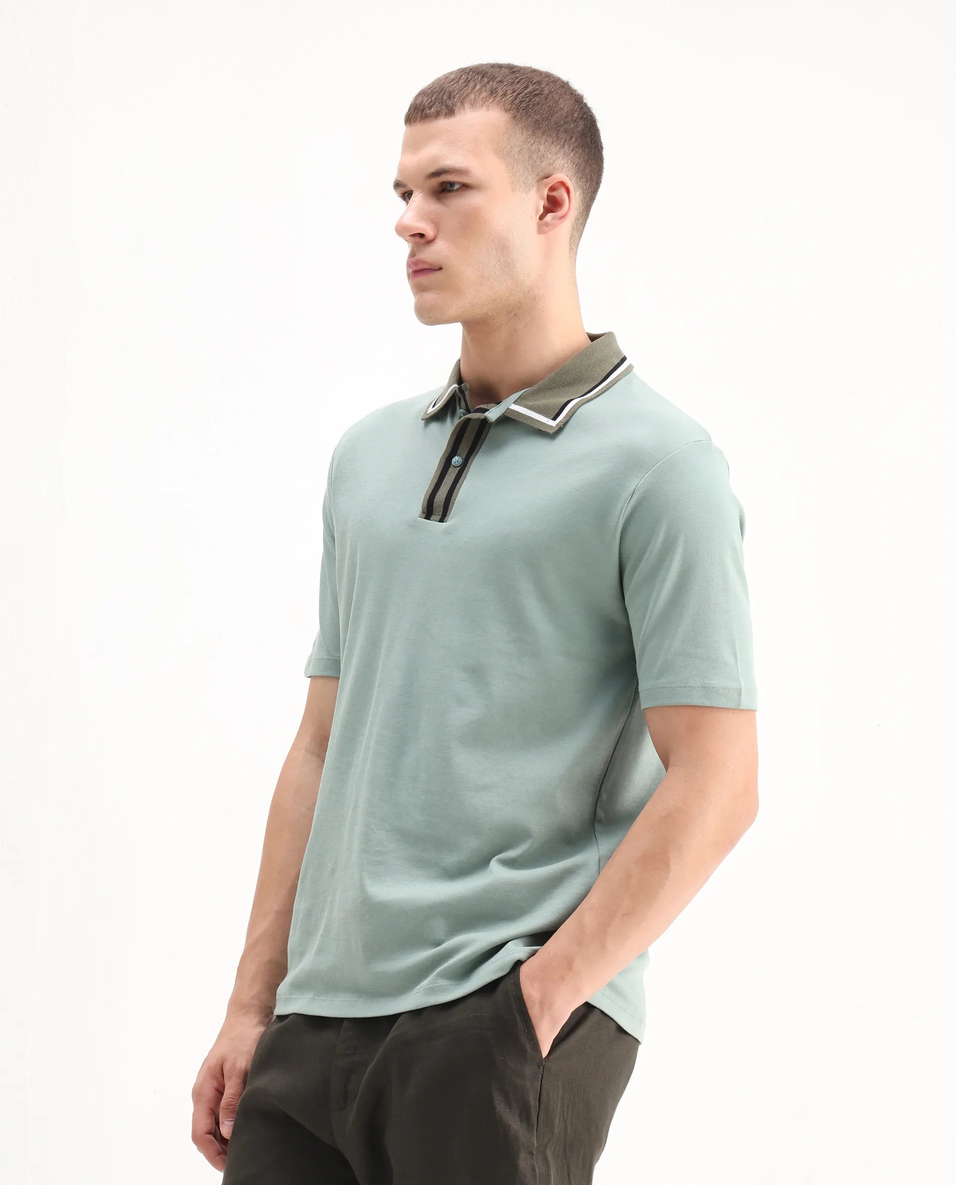 Rare Rabbit Men's Territ Dusky Turq Cotton Plain Regular Fit Half Sleeve Polo