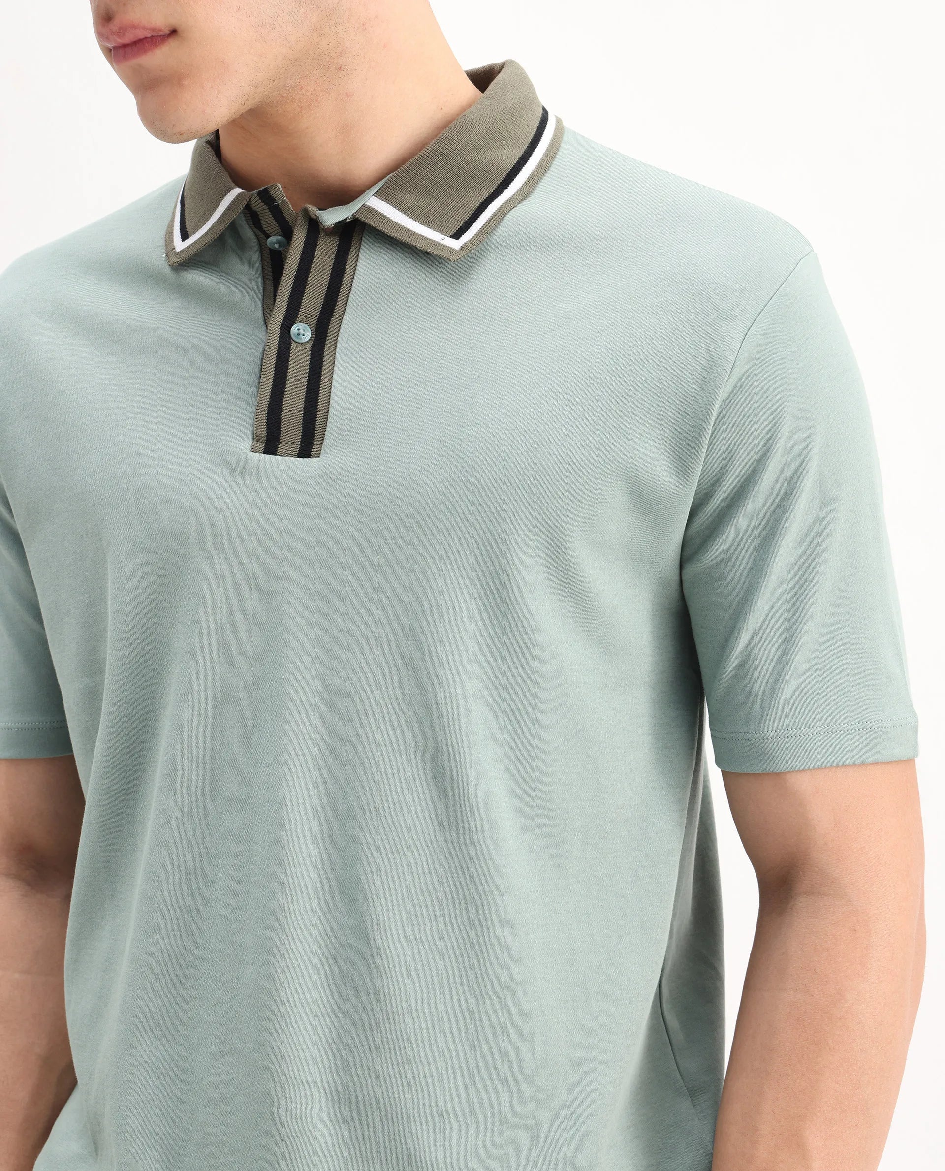 Rare Rabbit Men's Territ Dusky Turq Cotton Plain Regular Fit Half Sleeve Polo