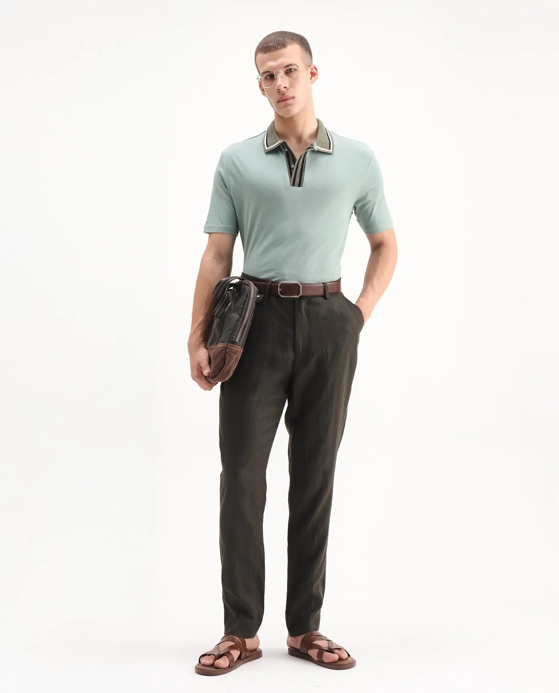 Rare Rabbit Men's Territ Dusky Turq Cotton Plain Regular Fit Half Sleeve Polo