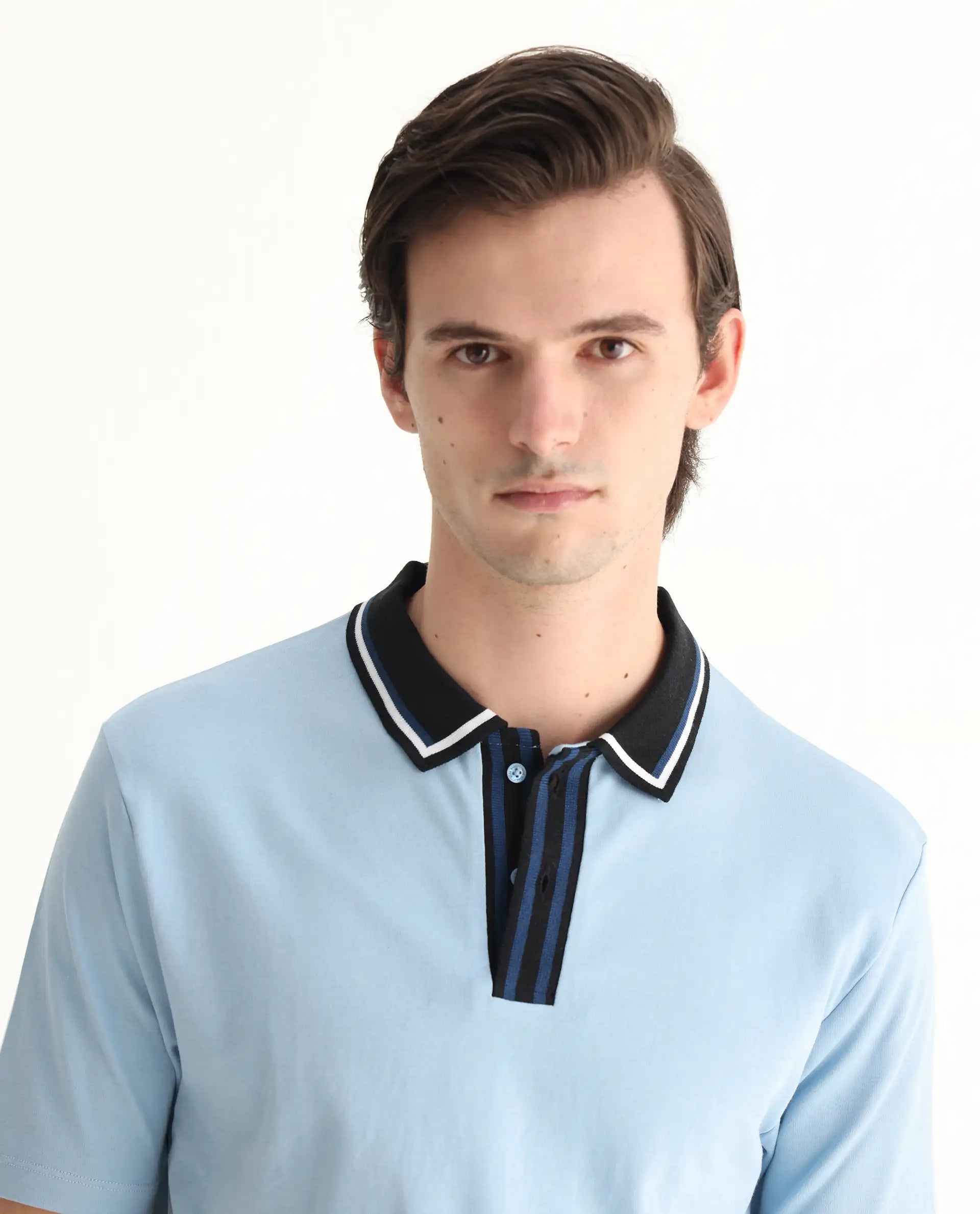 Rare Rabbit Men's Territ Light Blue Cotton Plain Regular Fit Half Sleeve Polo