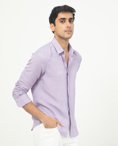 Rare Rabbit Men's Throner Pastel Purple Full Sleeves Solid Shirt