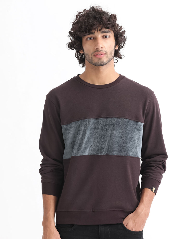 RARE RABBIT MENS TIDE MAROON SWEATSHIRT COTTON POLYESTER TERRY FABRIC ROUND NECK KNITTED FULL SLEEVES COMFORTABLE FIT