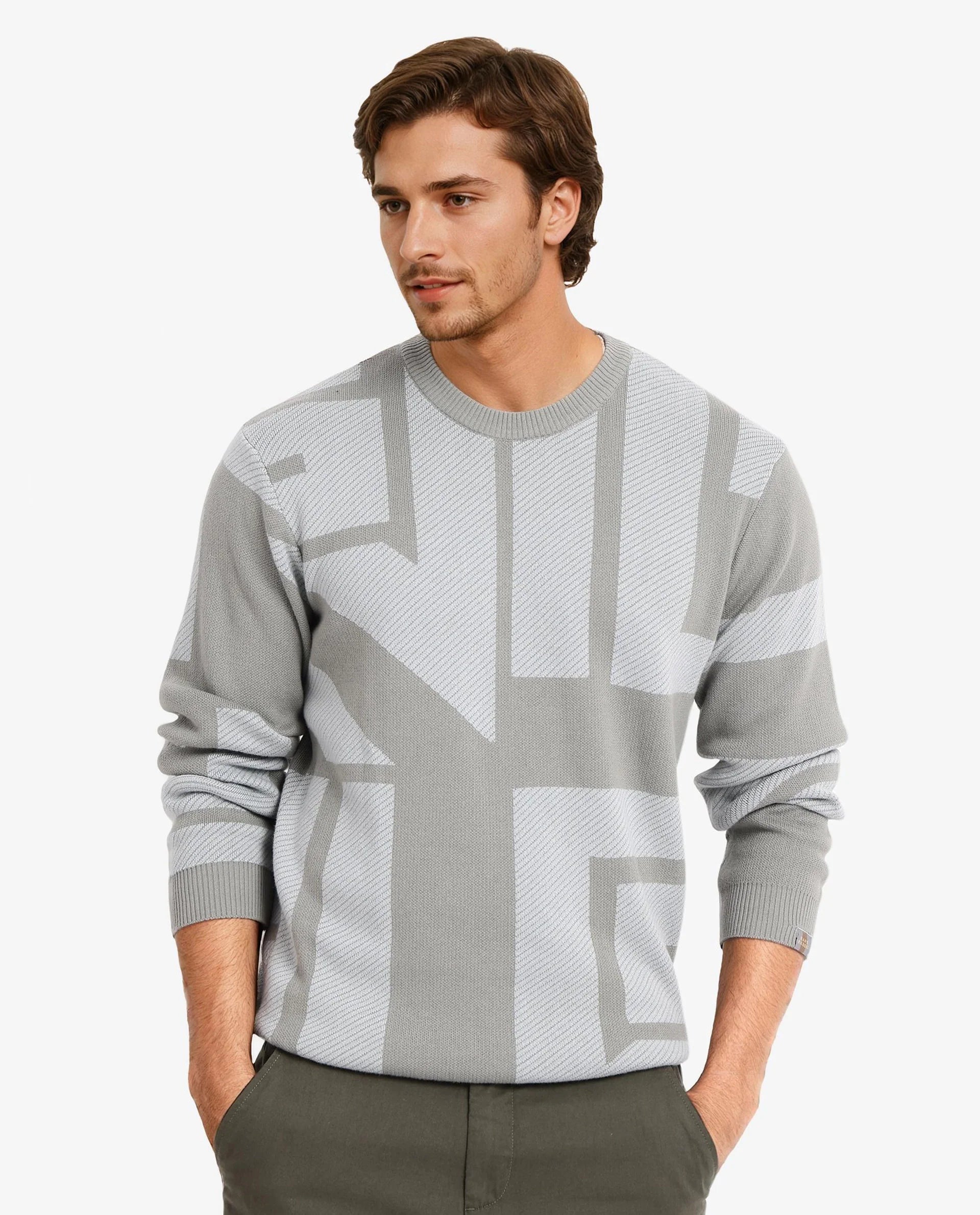 Rare Rabbit Men's Toge Green Cotton Fabric Full Sleeve Crew Neck Monogram Print Sweater