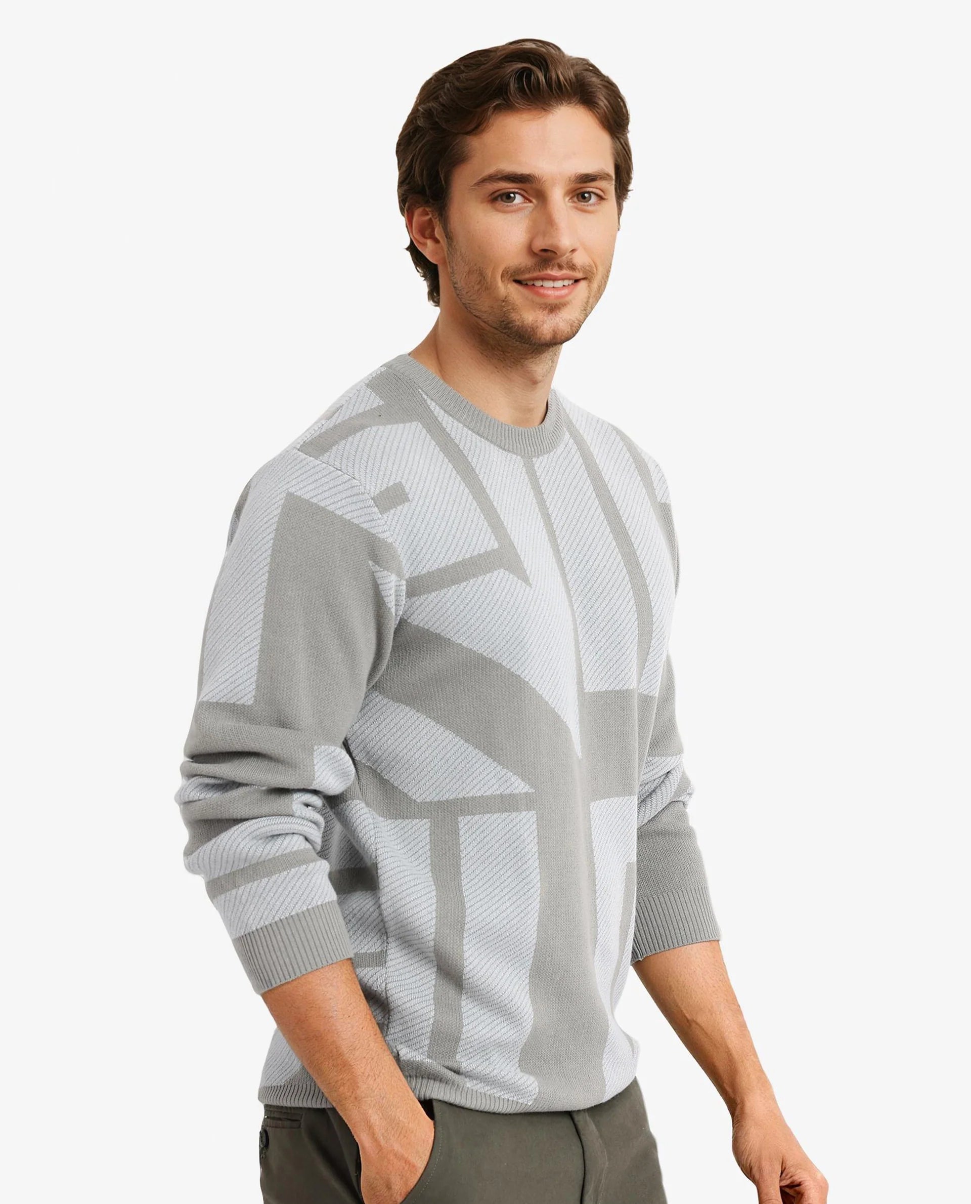 Rare Rabbit Men's Toge Green Cotton Fabric Full Sleeve Crew Neck Monogram Print Sweater