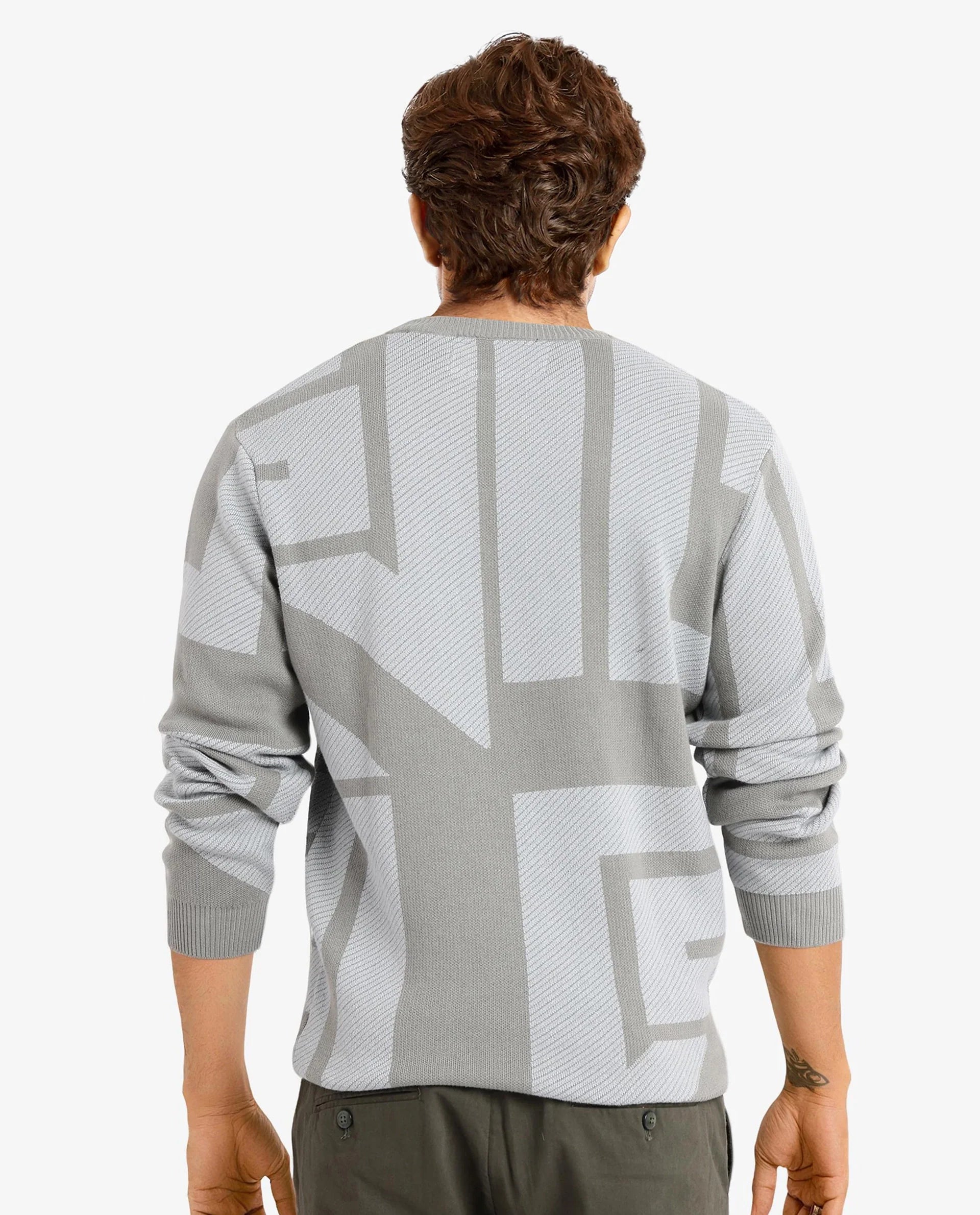 Rare Rabbit Men's Toge Green Cotton Fabric Full Sleeve Crew Neck Monogram Print Sweater