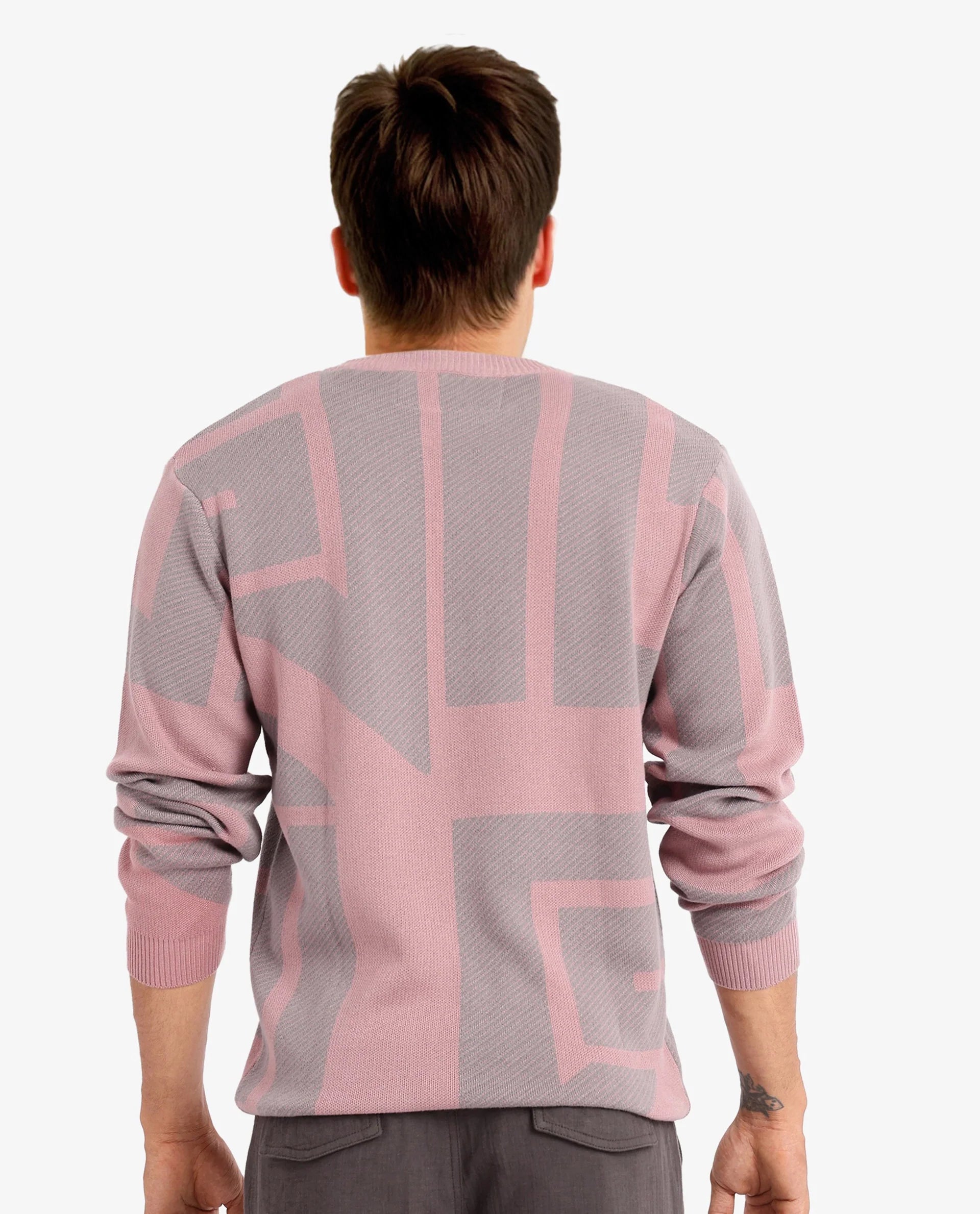 Rare Rabbit Men's Toge Pink Cotton Fabric Full Sleeve Crew Neck Monogram Print Sweater